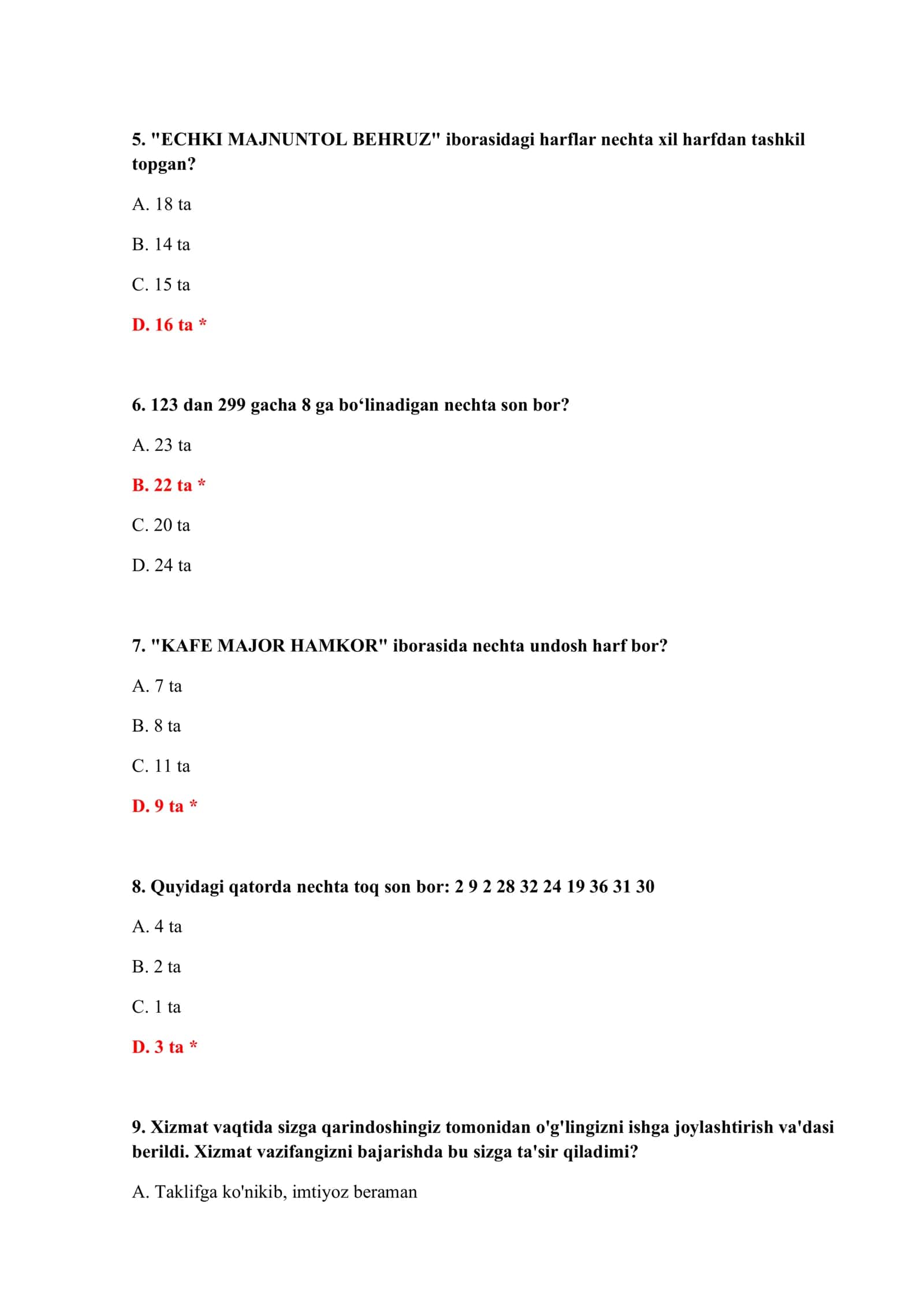 BOJXONA ORGANLARI TEST SAVOLLARI 3
