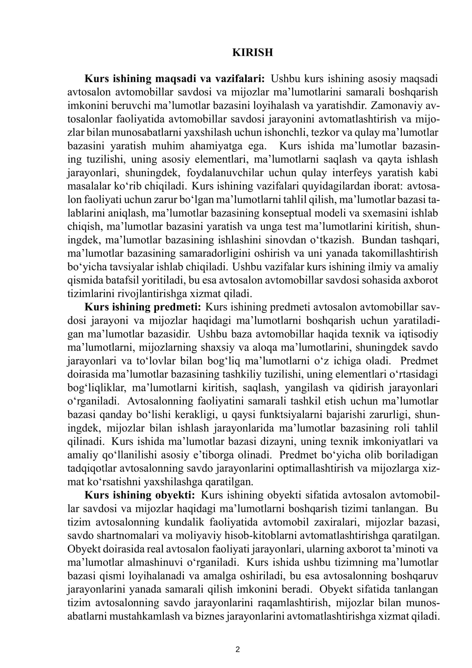 KURS ISHI: Avtosalon avtomobillar savdosi va mijozlar ma’lumotlar bazasi 3
