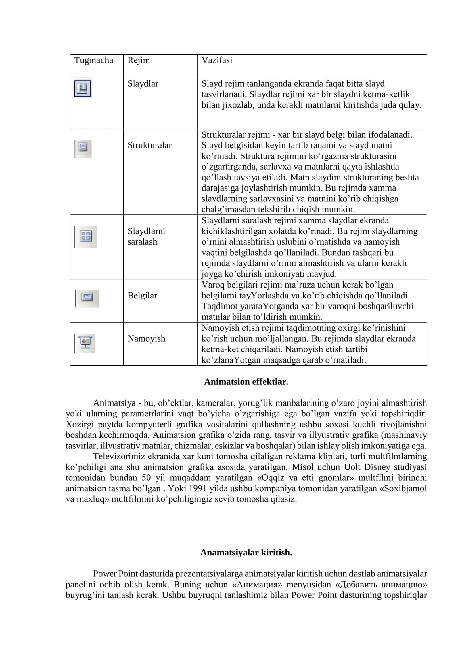 MS Power Point dasturida grafik (diagramma va rasm) jadval,video ob’ektlari, animatsiya va giperssilka elementlari bilan ishlash 3