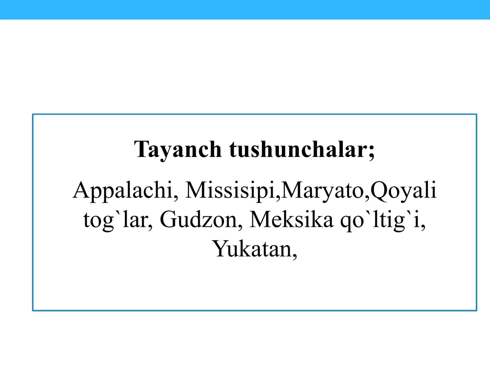 SHIMOLIY AMERIKANING GEOGRAFIK O‘RNI, GEOLOGIK TUZILISHI, RELYEFI, FOYDALI QAZILMALARI. SHIMOLIY AMERIKANING IQLIMI VA ICHKI SUVLARI. TUPROQLARI, ORGANIK DUNYOSI. SHIMOLIY AMERIKA TABIIY GEOGRAFIK RAYONLARI 3
