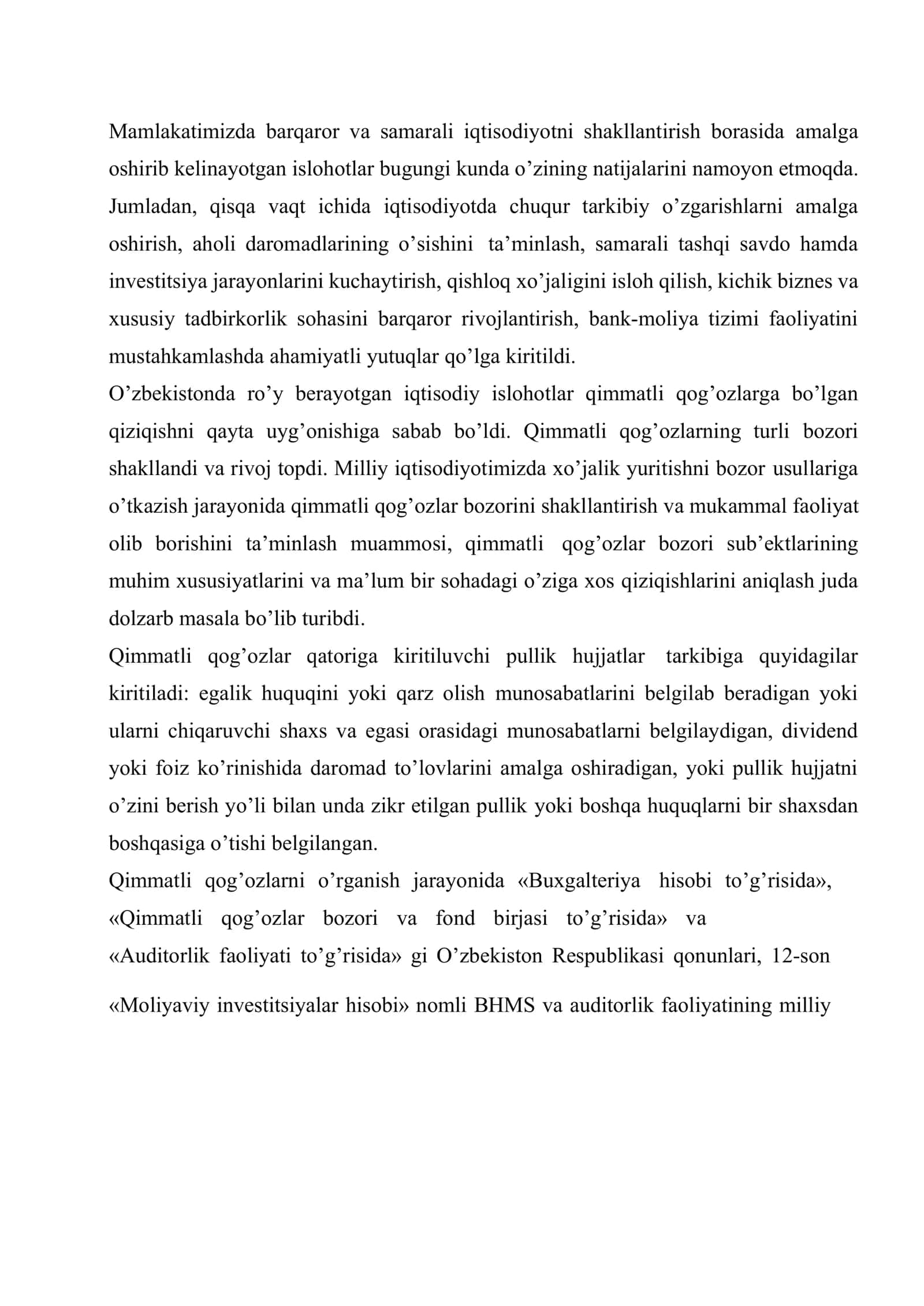Xo’jalik yurituvchi sub’ektlarning qimmatli qog’ozlar bozoridagi faoliyati tahlili 3