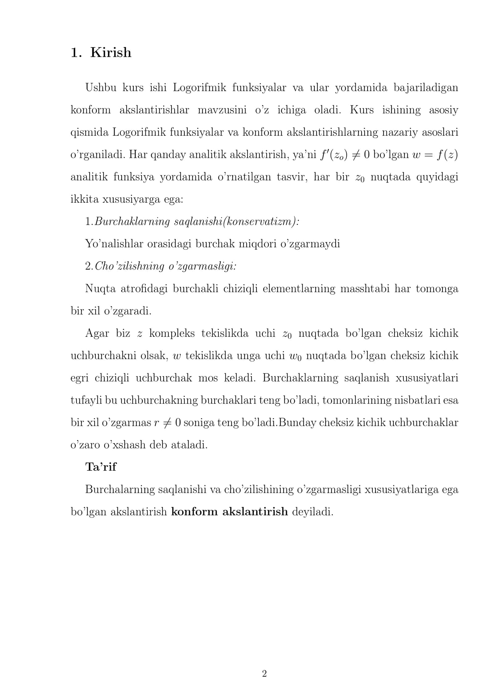 Logorifmik funksiyalar va ular yordamida bajariladigan konform akslantirishlar 3