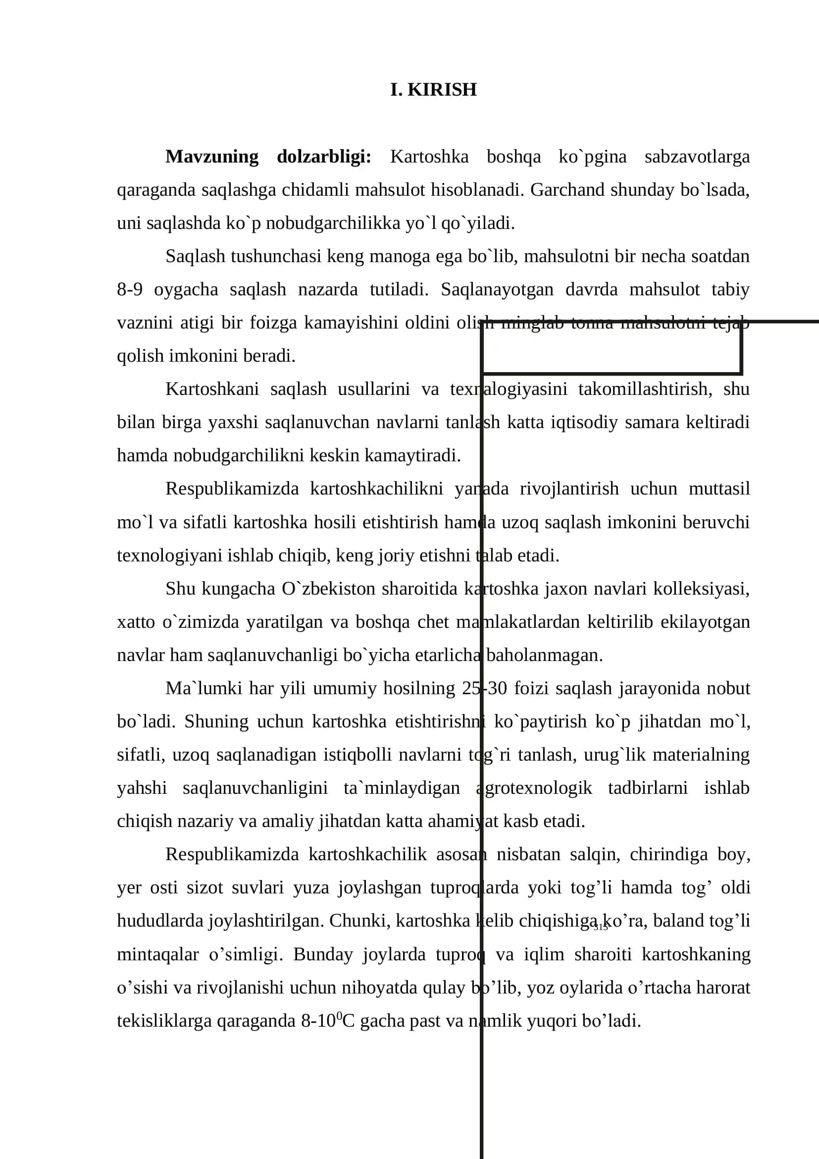 "Surxondaryoning tog'li xududlarida etishtirilgan kartoshka navlarini saqlash tizimini takomillashtirish" 3