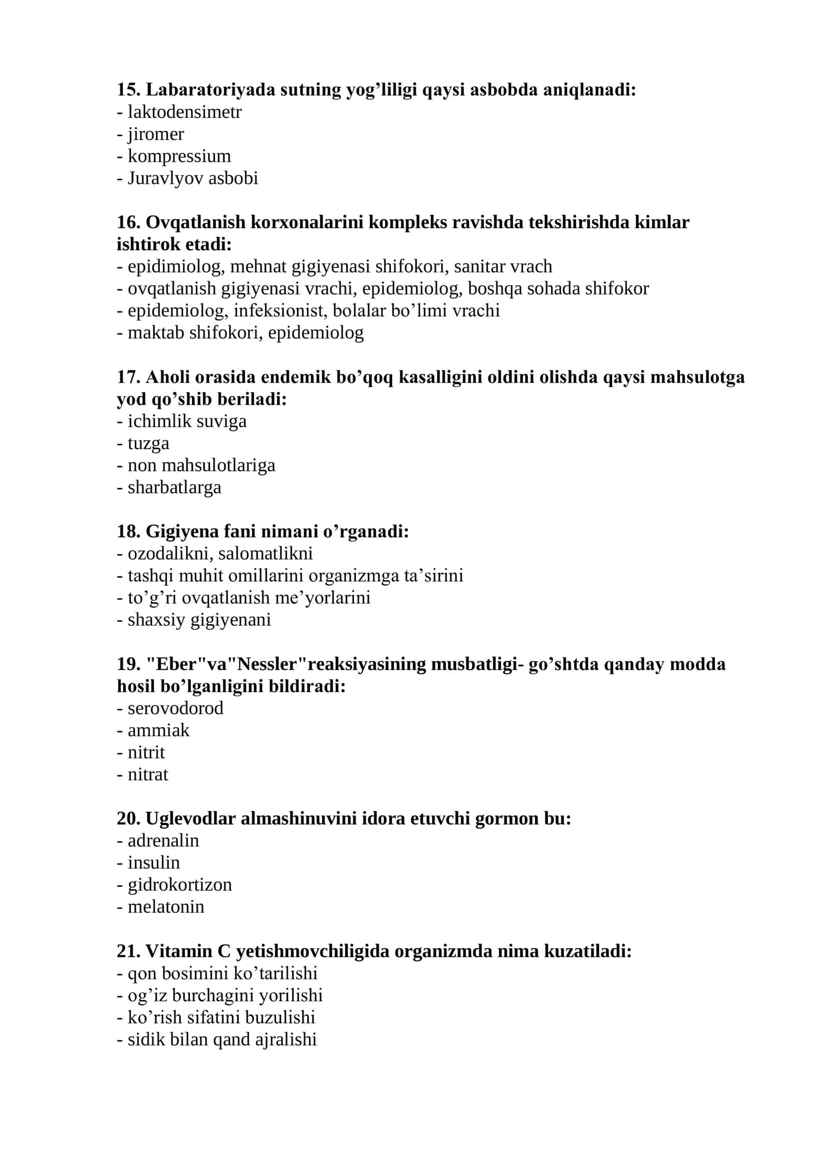 Tibbiy proflaktika ishi (Sanitar vrach yordamchilari uchun) test 3