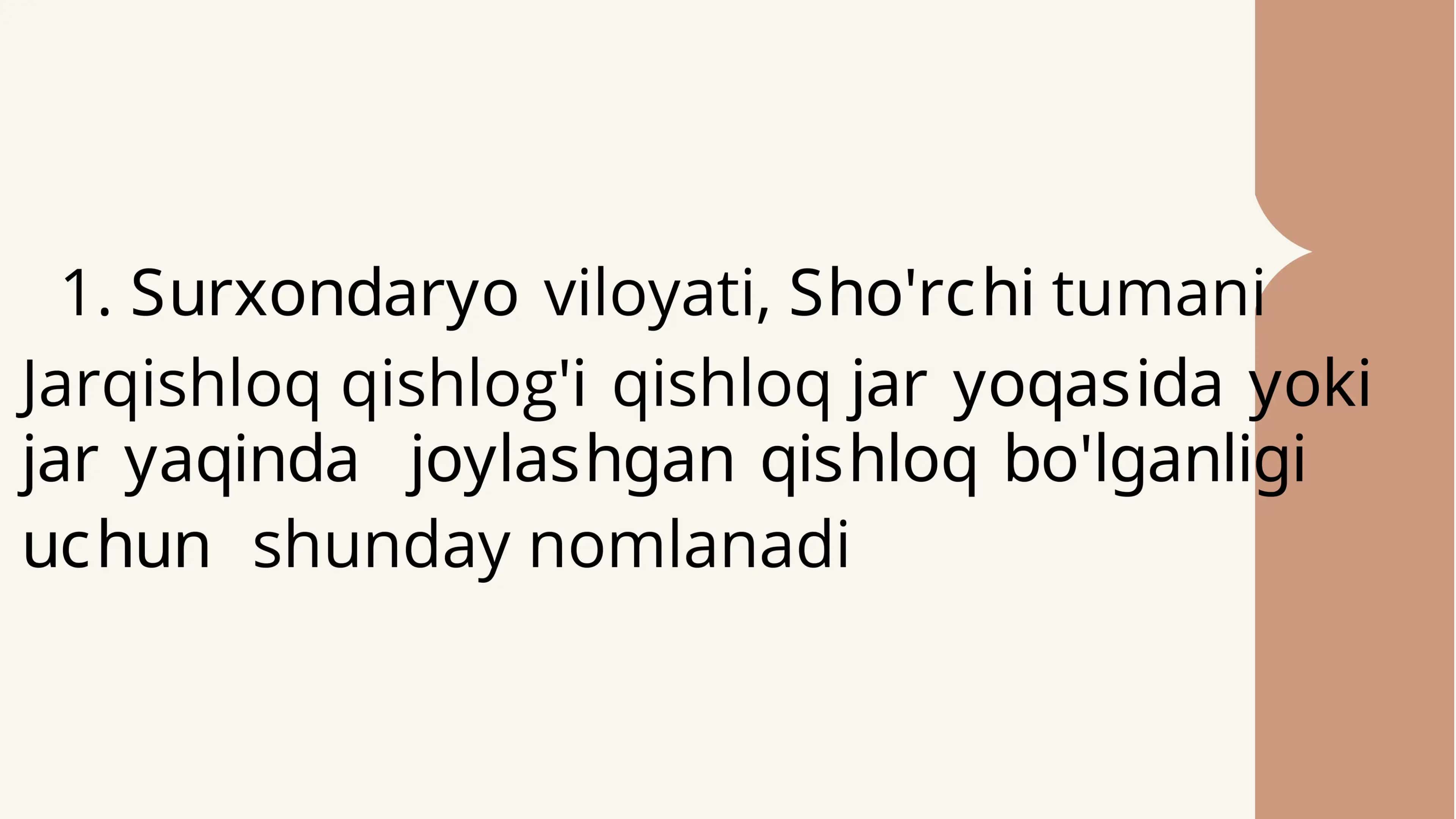 Surxondaryo viloyati,Sho'rchi tumani,Jarqishloqqishlog'i shevasi 3