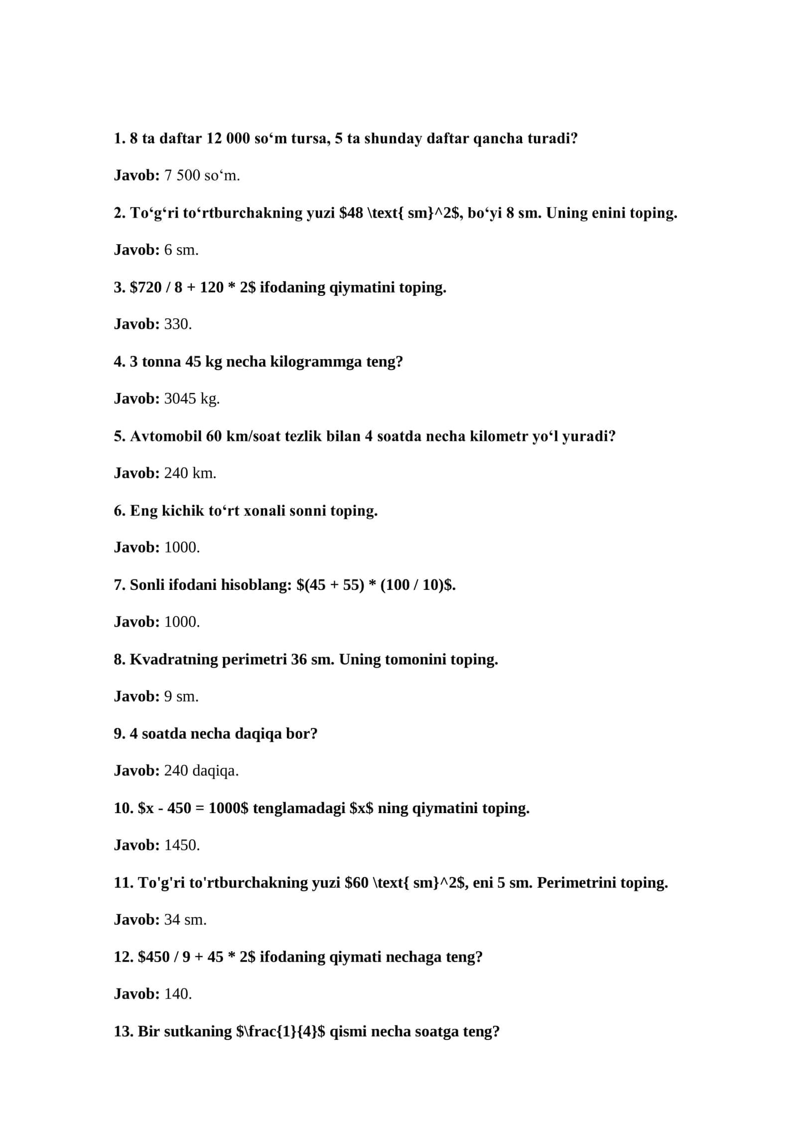 Matematikadan 400 ta oltin test: Boshlang‘ich ta’lim (Attestatsiya-2026) 3