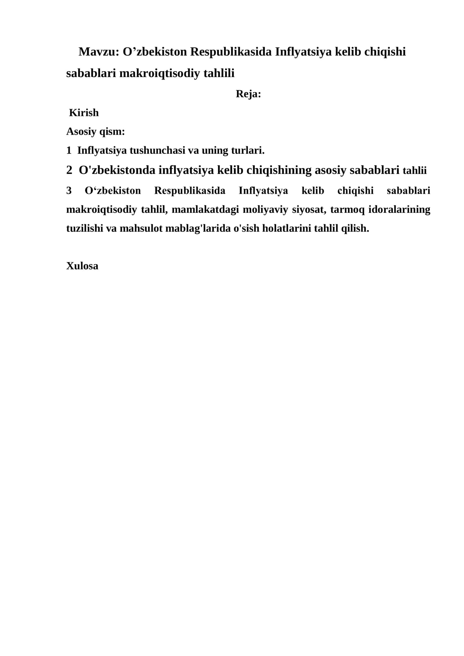 O’zbekiston Respublikasida Inflyatsiya kelib chiqishi sabablari makroiqtisodiy tahlili 3