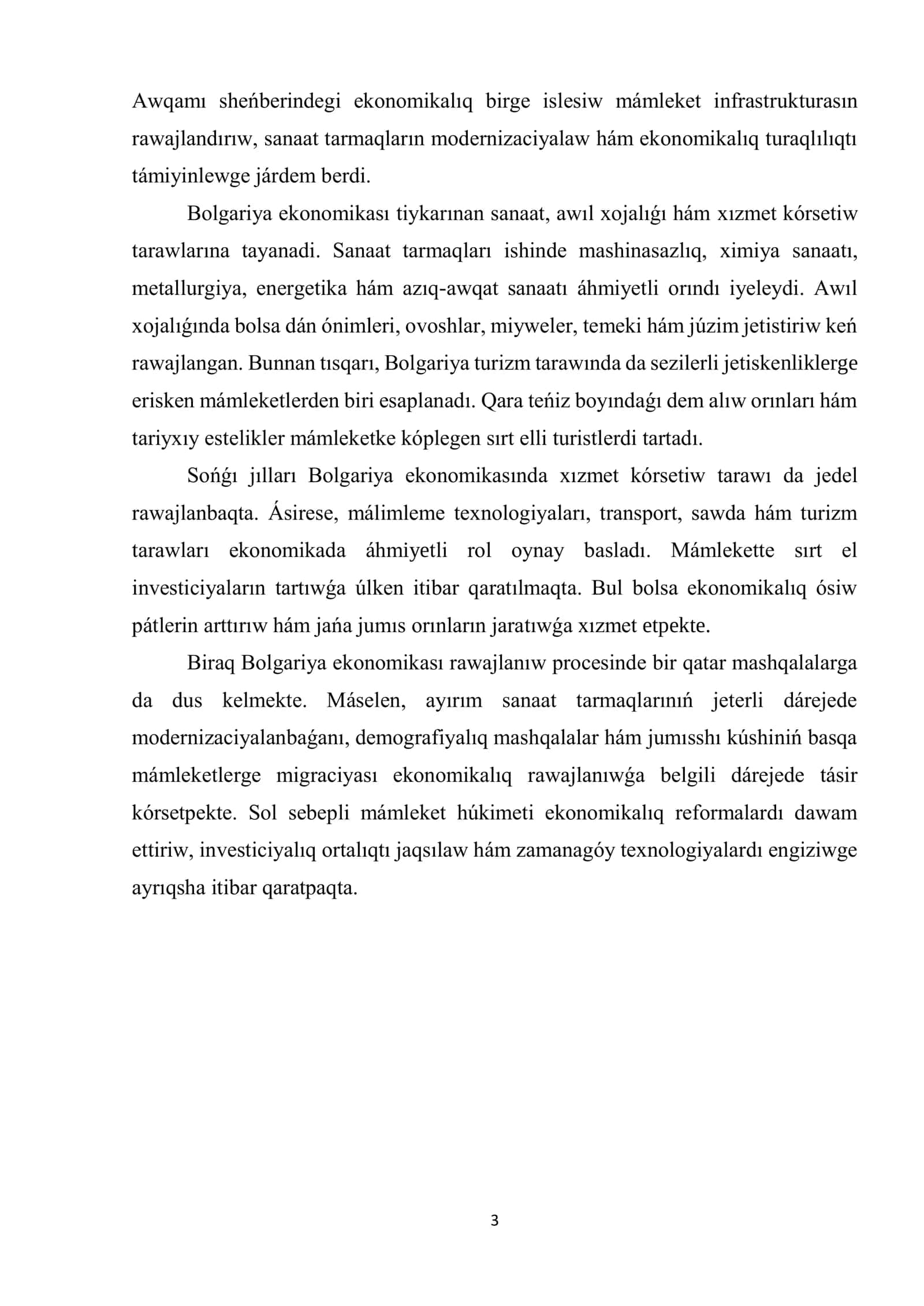 Bolgariya mamleketinin ekonomikalıq rawajlanıwı 3