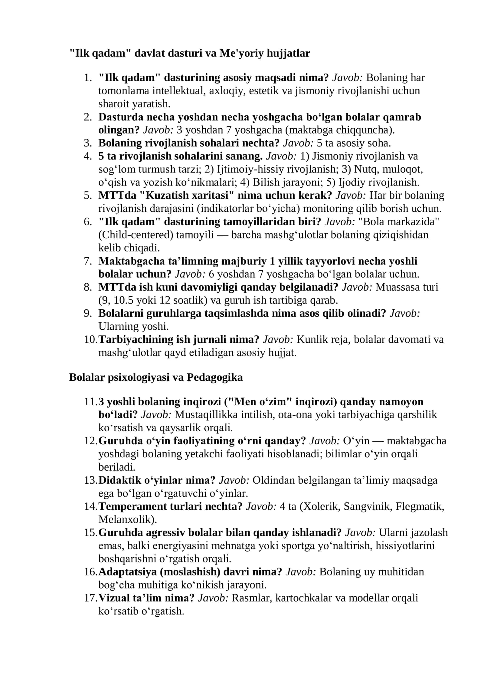 MTM Attestatsiya 2026: Tarbiyachilar uchun 600 ta Malaka Testi (Savol-Javob) 3
