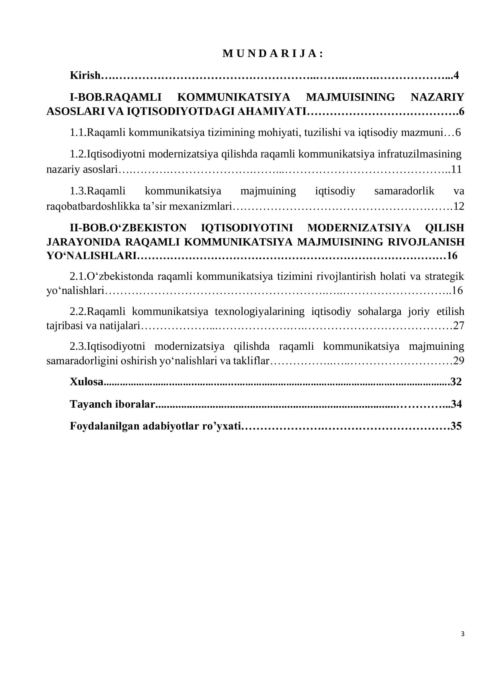 Tarmoqlar iqtisodiyoti fanidan Kurs ishi 3