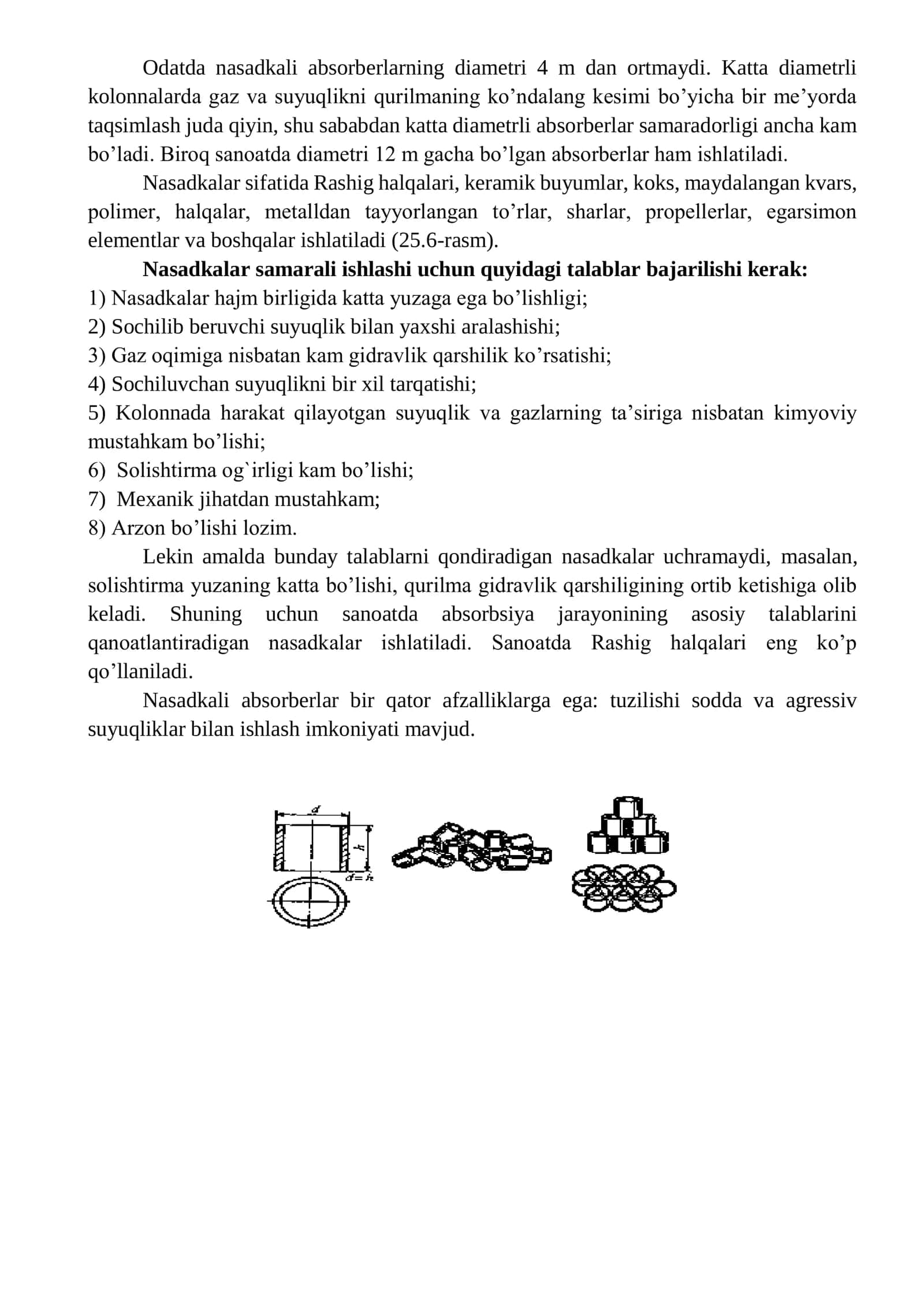 ABSORBER TUZILISHI. NASADKA TURLARI, XARAKTERISTIKASI 3