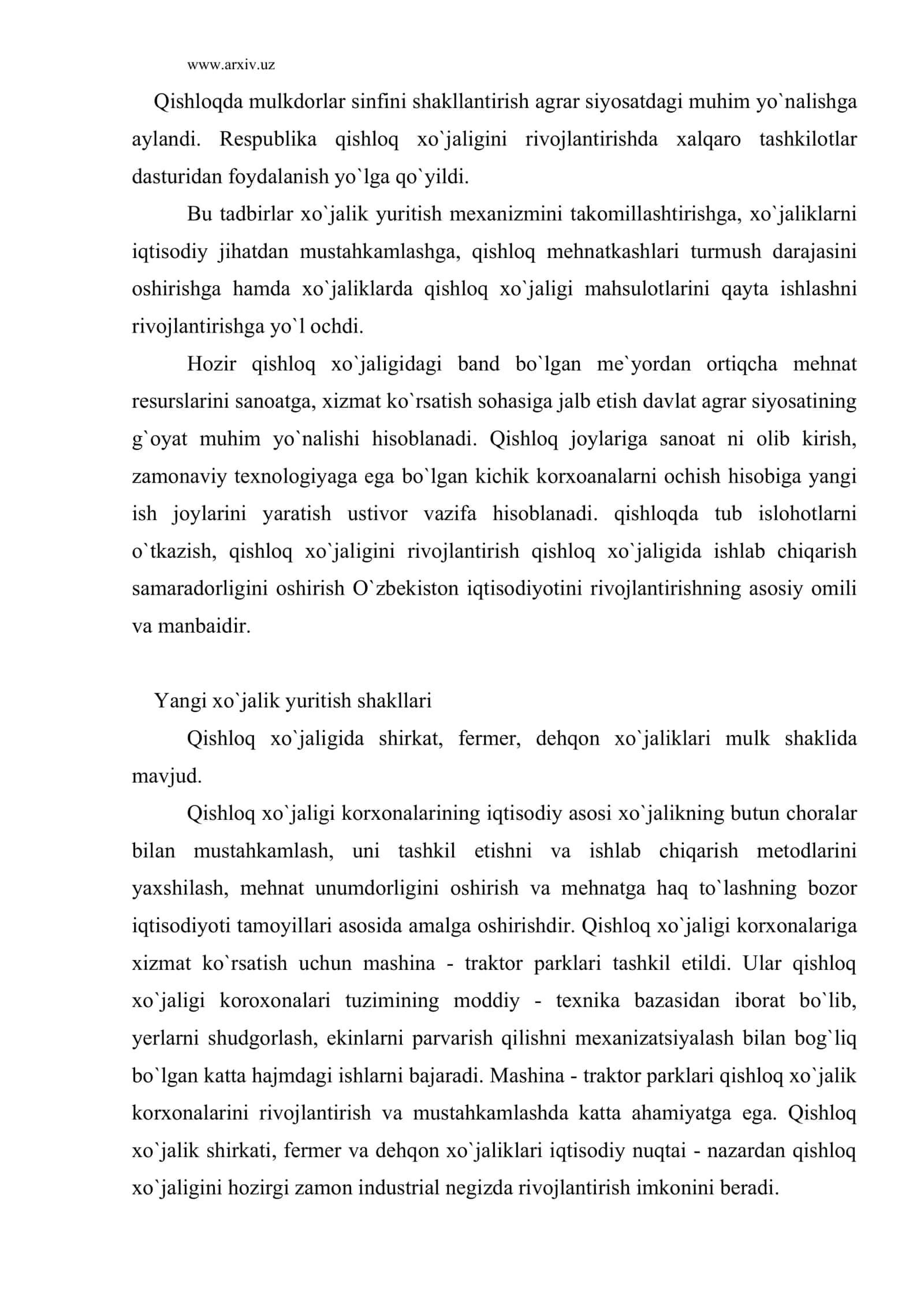 Qishloq xo`jaligining milliy iqtisodiyotda tutgan o`rni 3