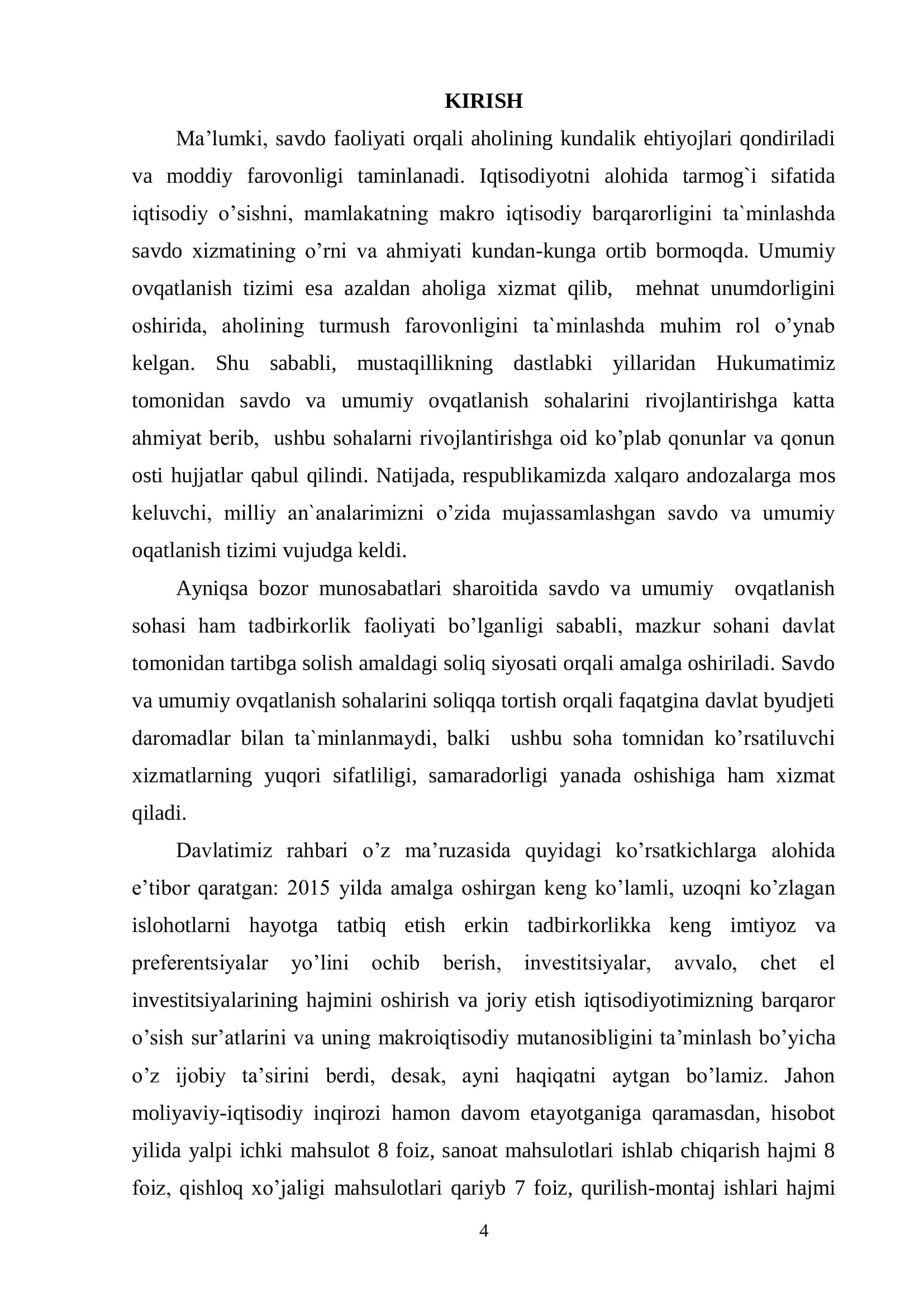 IQTISODIYOTNI MODERNIZATSIYA QILISH SHAROITIDA SAVDO VA UMUMIY OVQATLANISH KORXONALARINI SOLIQQA TORTISHNING O’ZIGA XOSLIGI 3