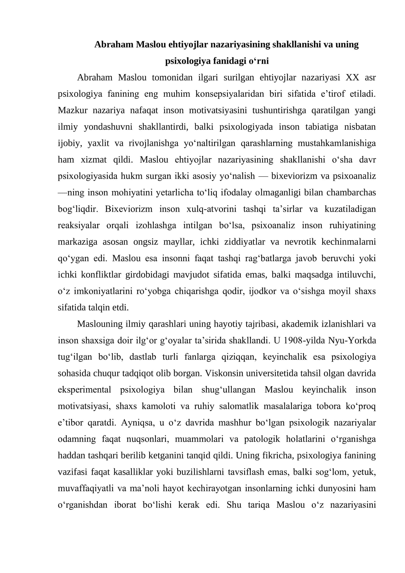 A.MASLOUNING EHTIYOJLAR NAZARIYASI 3