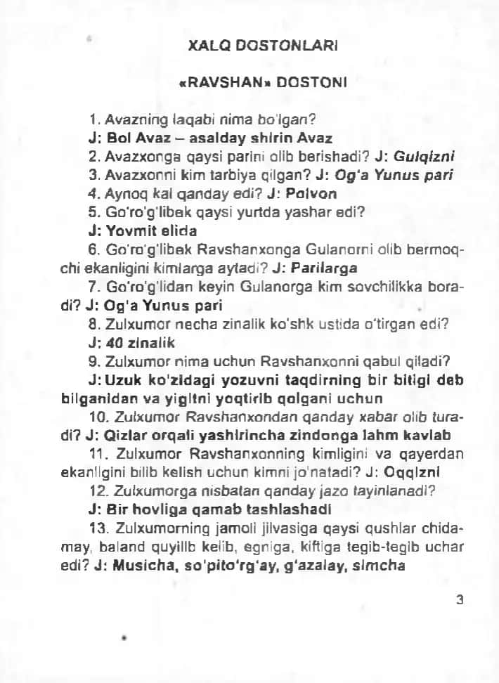 Adabiyot fanidan savol-javoblar to'plami 3