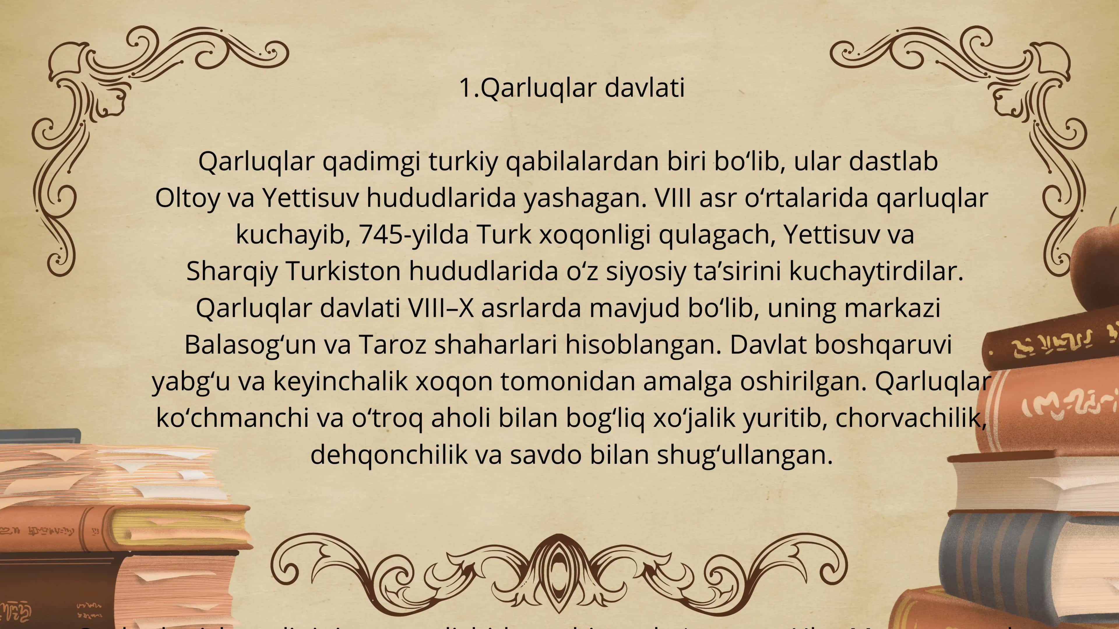 Qarluqlar, O‘g‘uzlar va Tohiriylar davlatlari tarixi 3