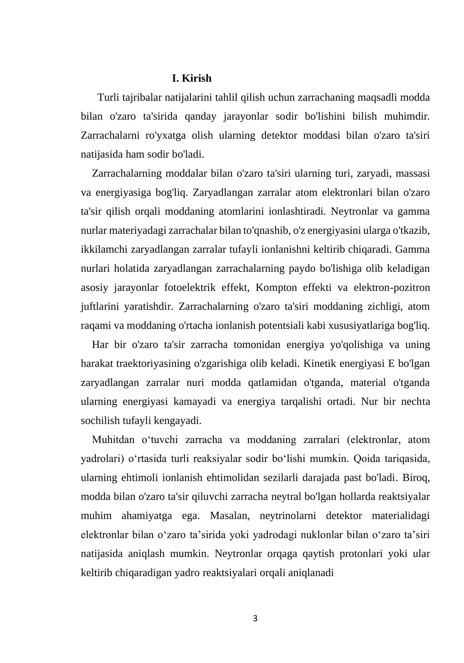 Zaryadlangan zarralarning modda bilan o’zaro ta’sirini o’rganish 3