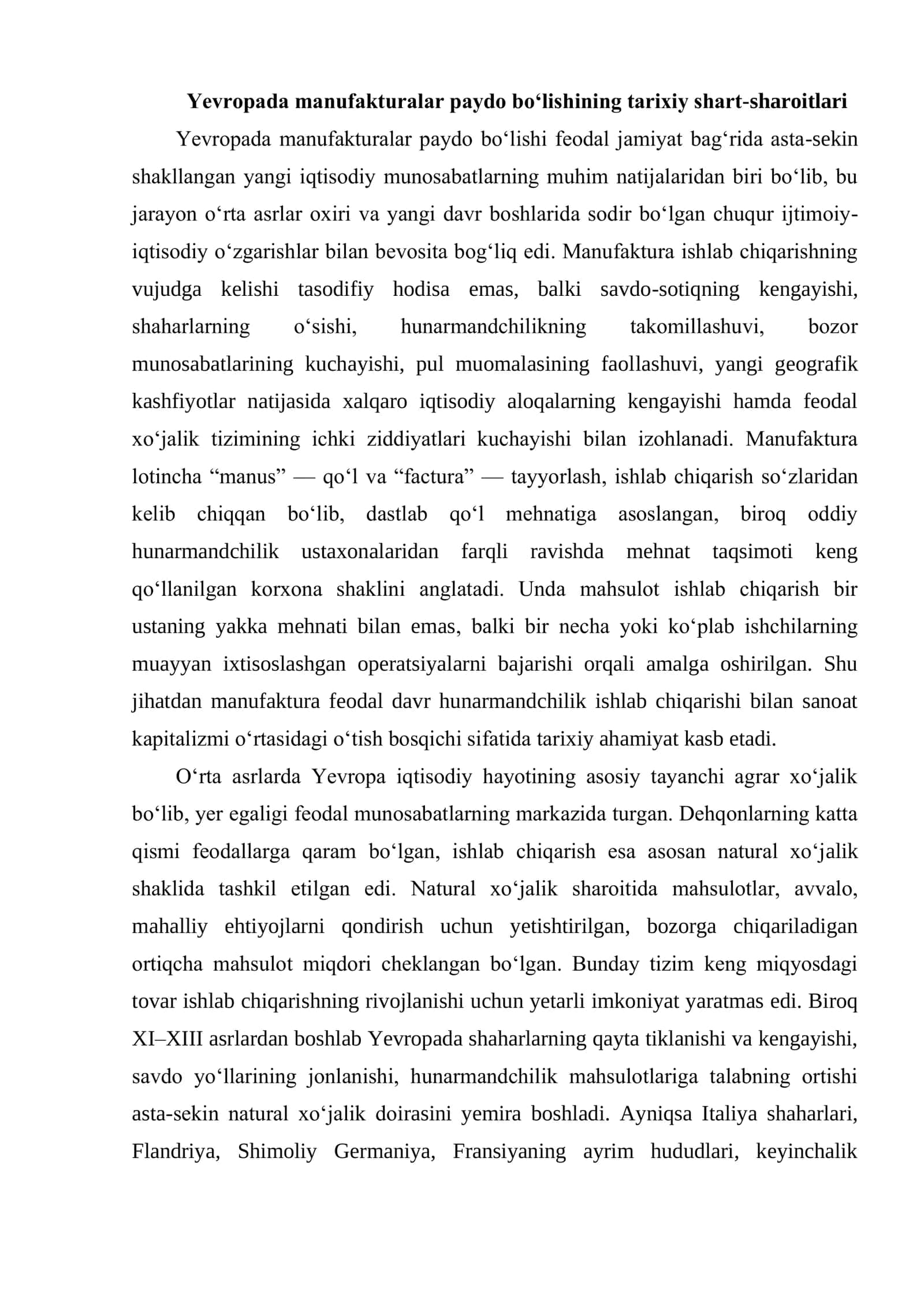 YEVROPA MANFAKTURALARINING PAYDO BOʻLISHI VA RIVOJLANISHI 3