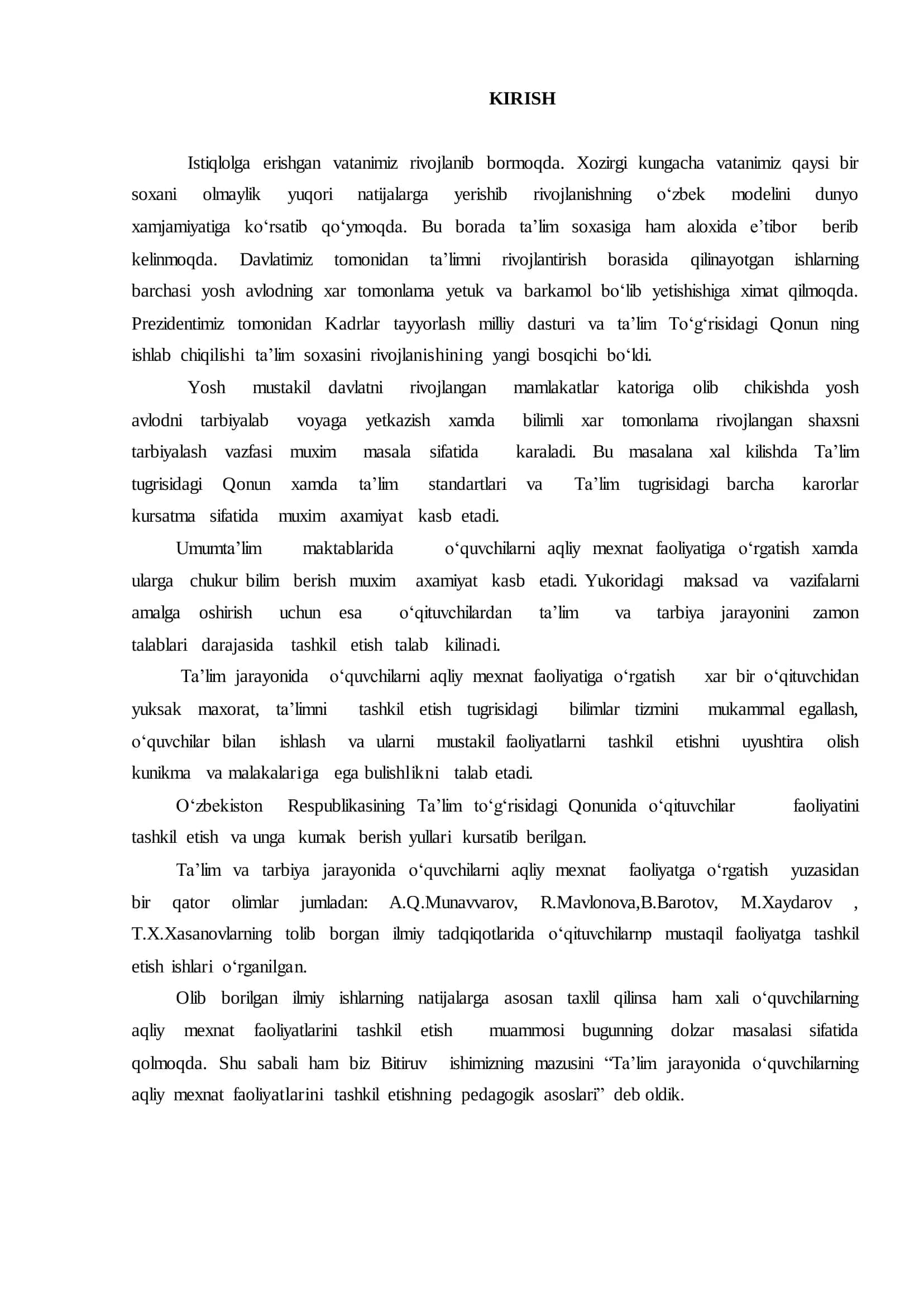 Pedagogika fanidan "Ta'lim jarayonida o'quvchilarning aqliy mexnat faoliyatlarini tashkil etishning nazariy asoslari" mavzusi 3