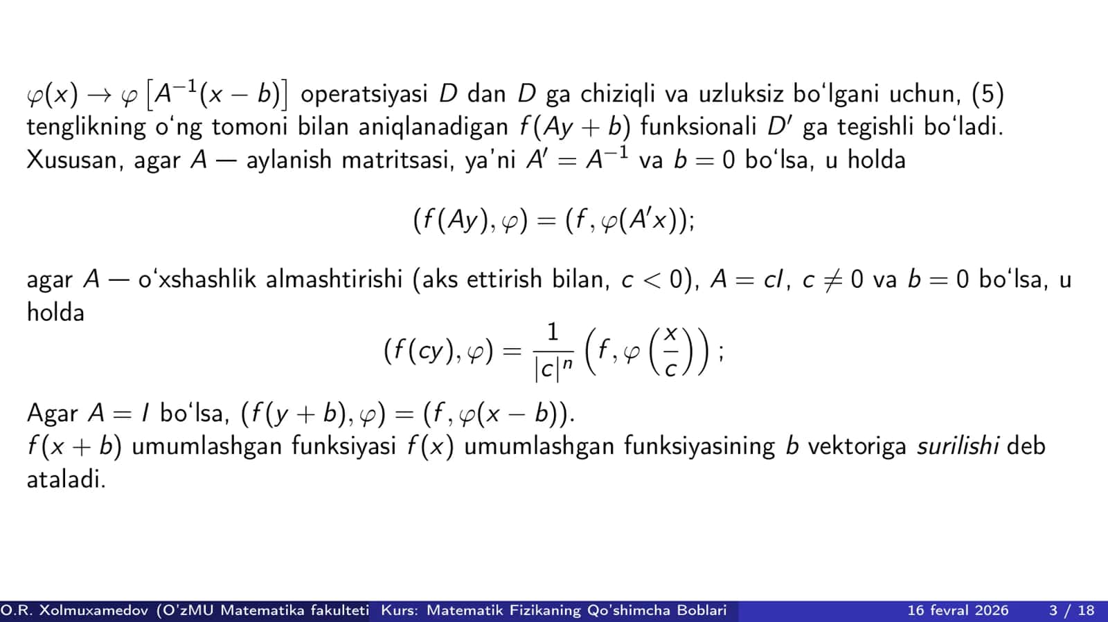 Umumlashgan funksiyalar fazosi D` - 4 3
