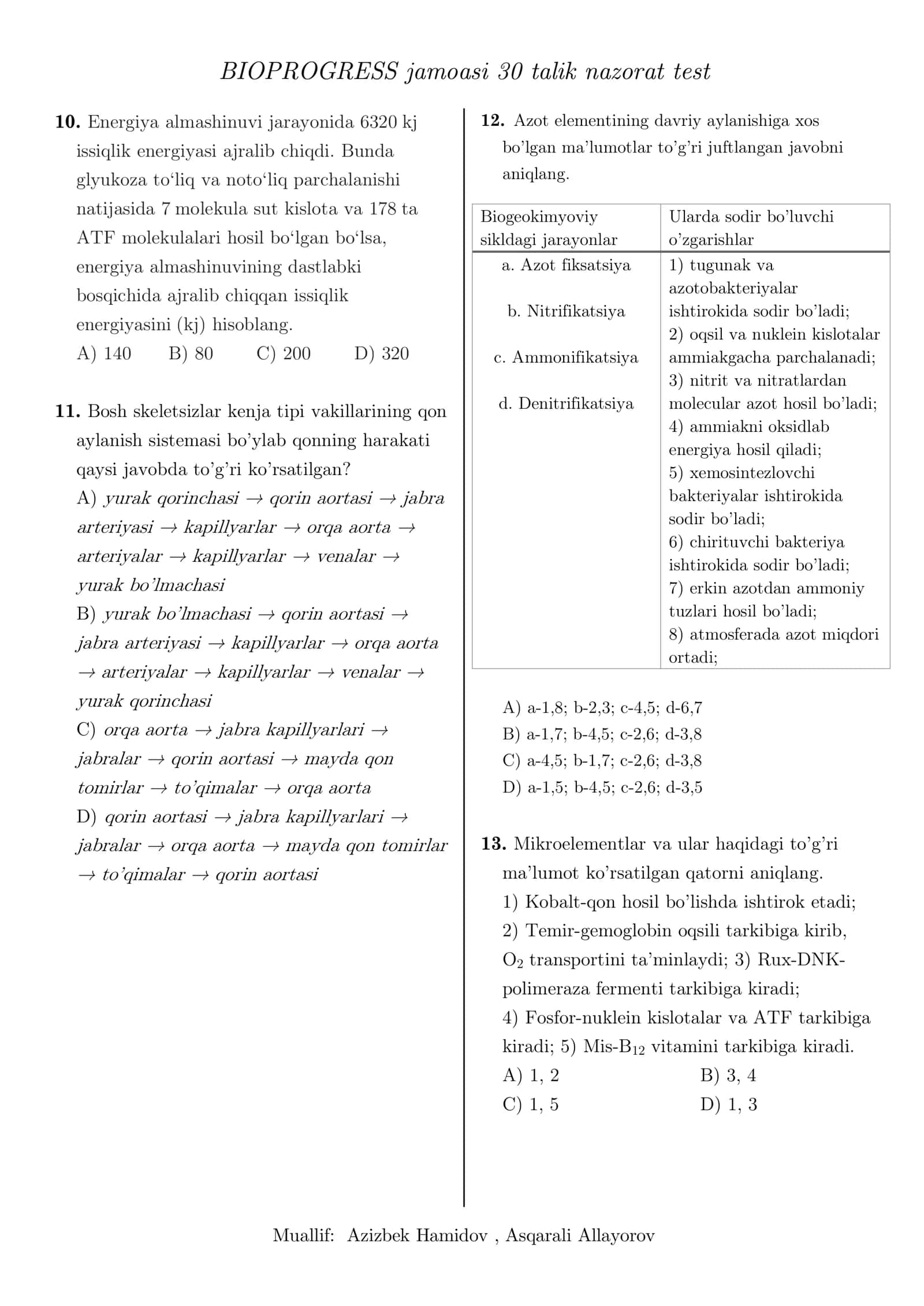 BIOPROGRESS jamoasi 30 talik nazorat test 3