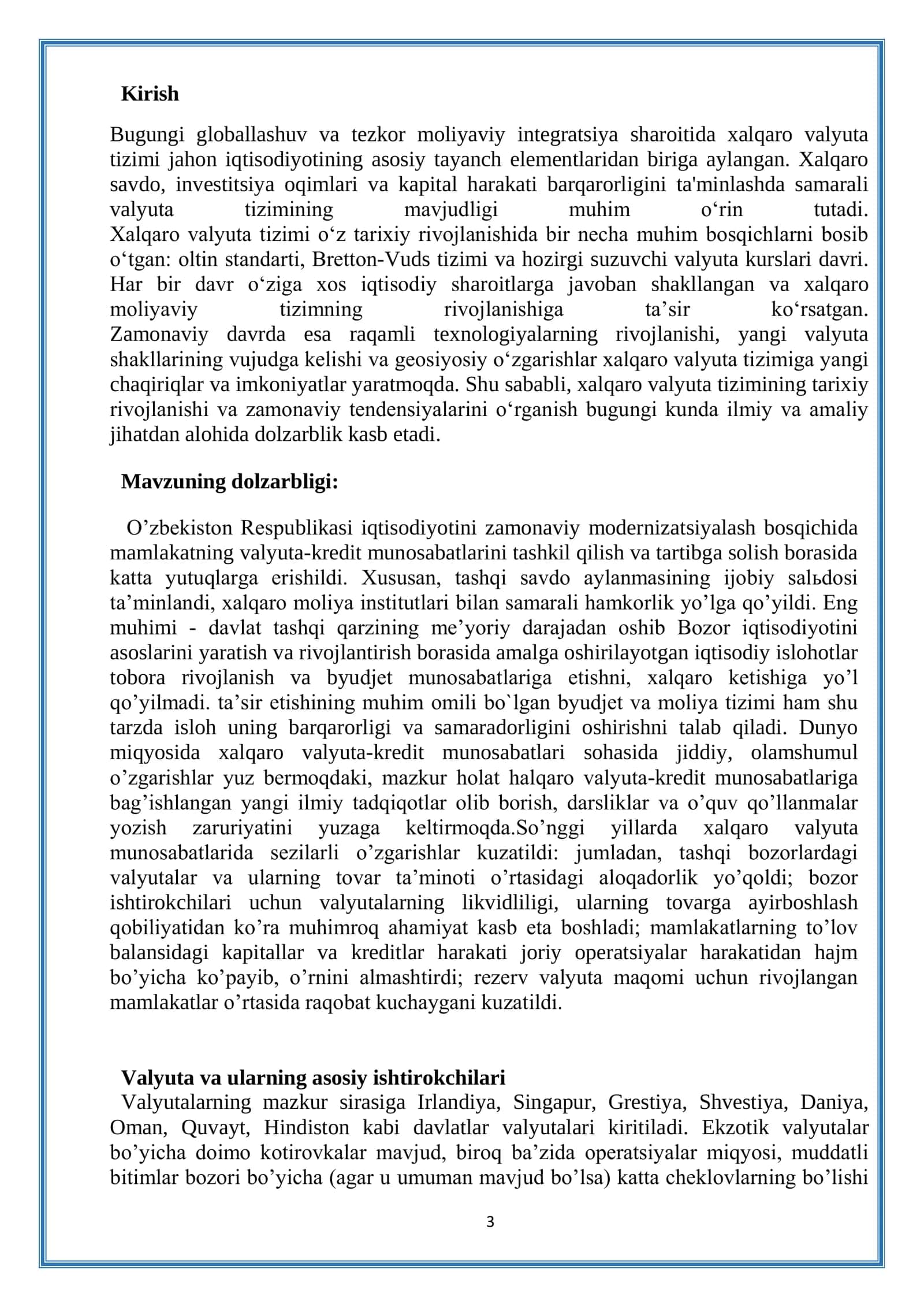 Xalqaro valyuta tizimining shakllanishi va zamonaviy tendensiyalari 3