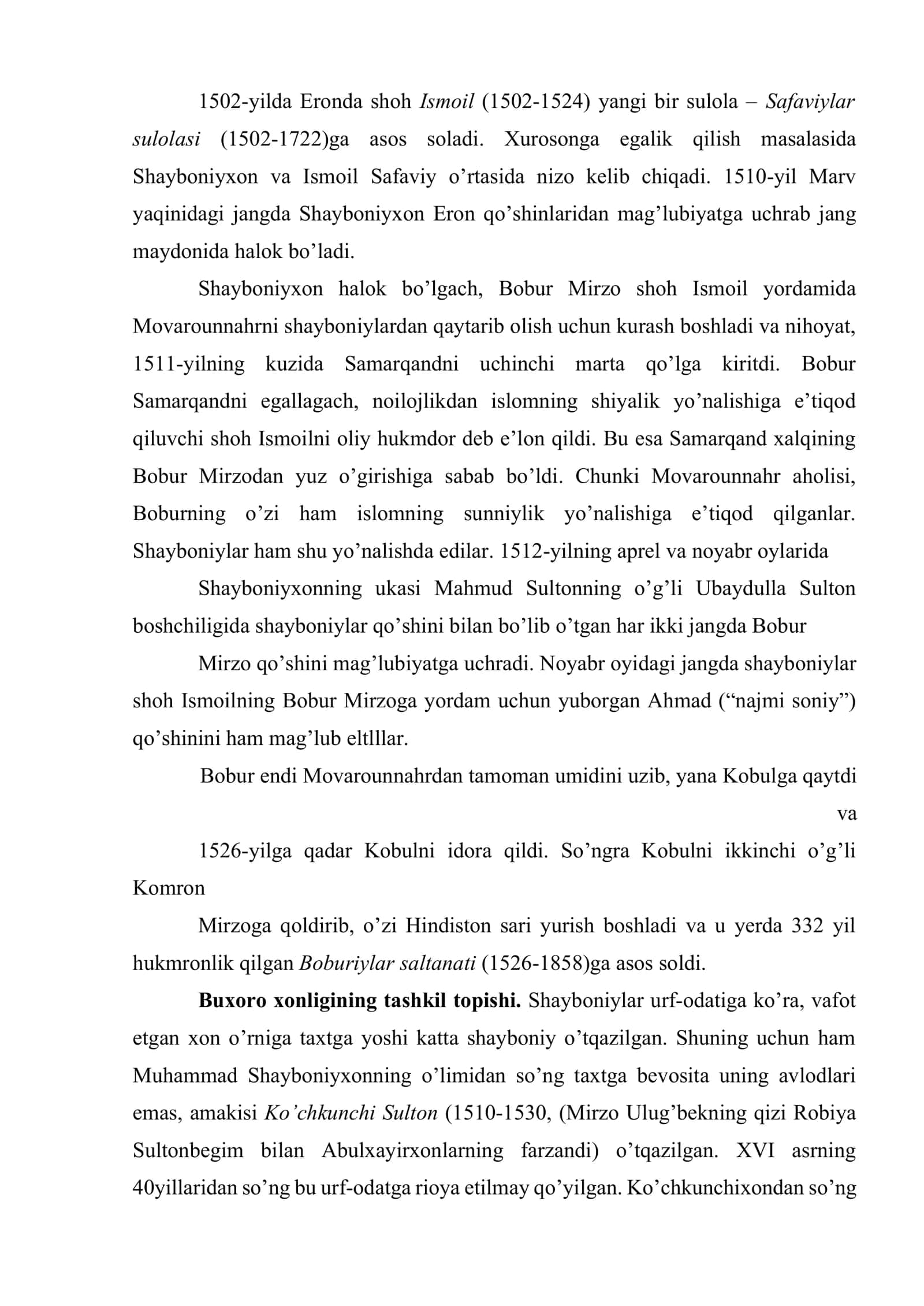 O’zbekiston hududlarining xonliklarga bo’linib ketishi, uning sabablari va oqibatlari 3
