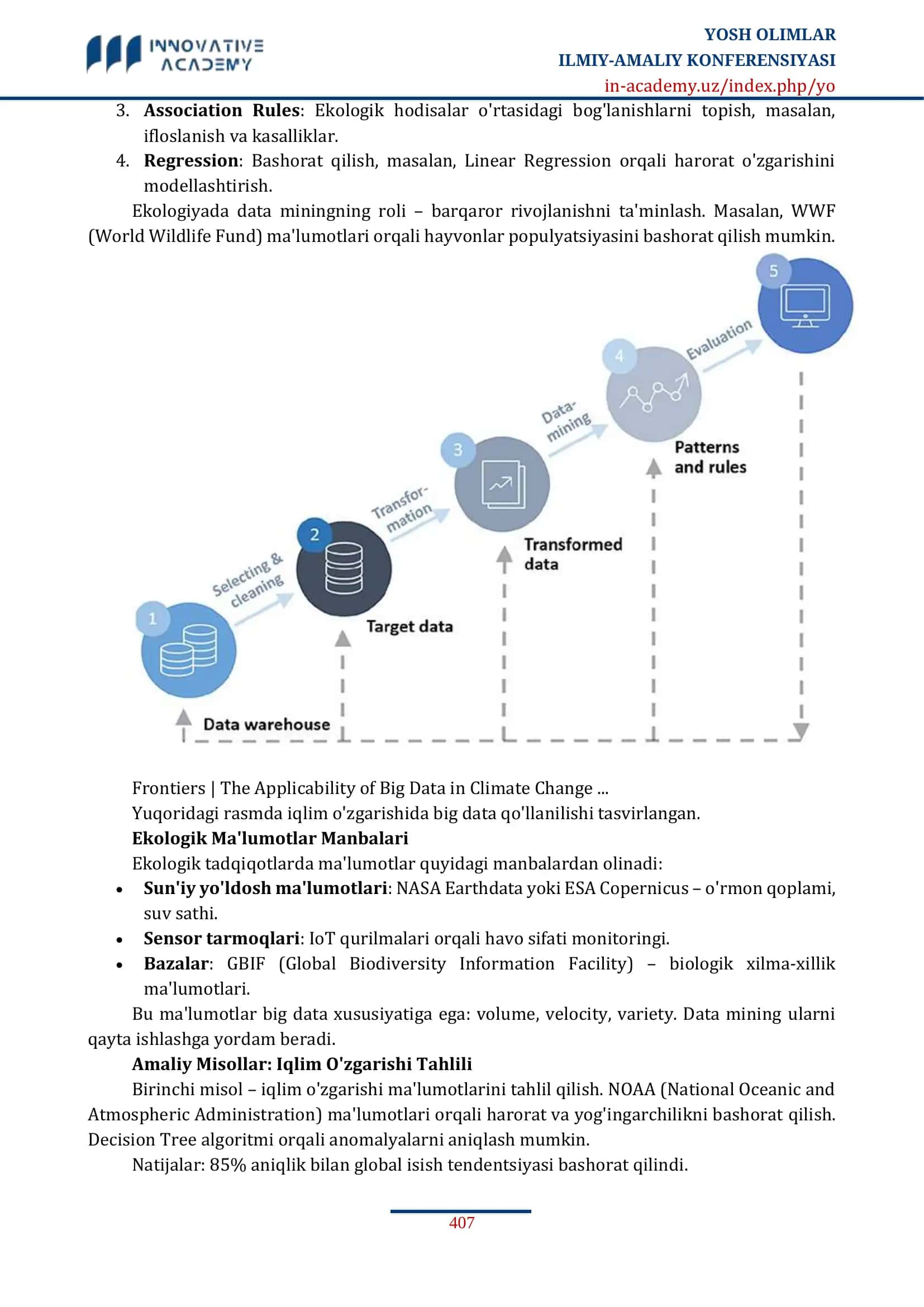 DATA MINING USULLARI YORDAMIDA EKOLOGIK MUAMMOLARNI TAHLIL QILISH VA BASHORAT QILISH 3