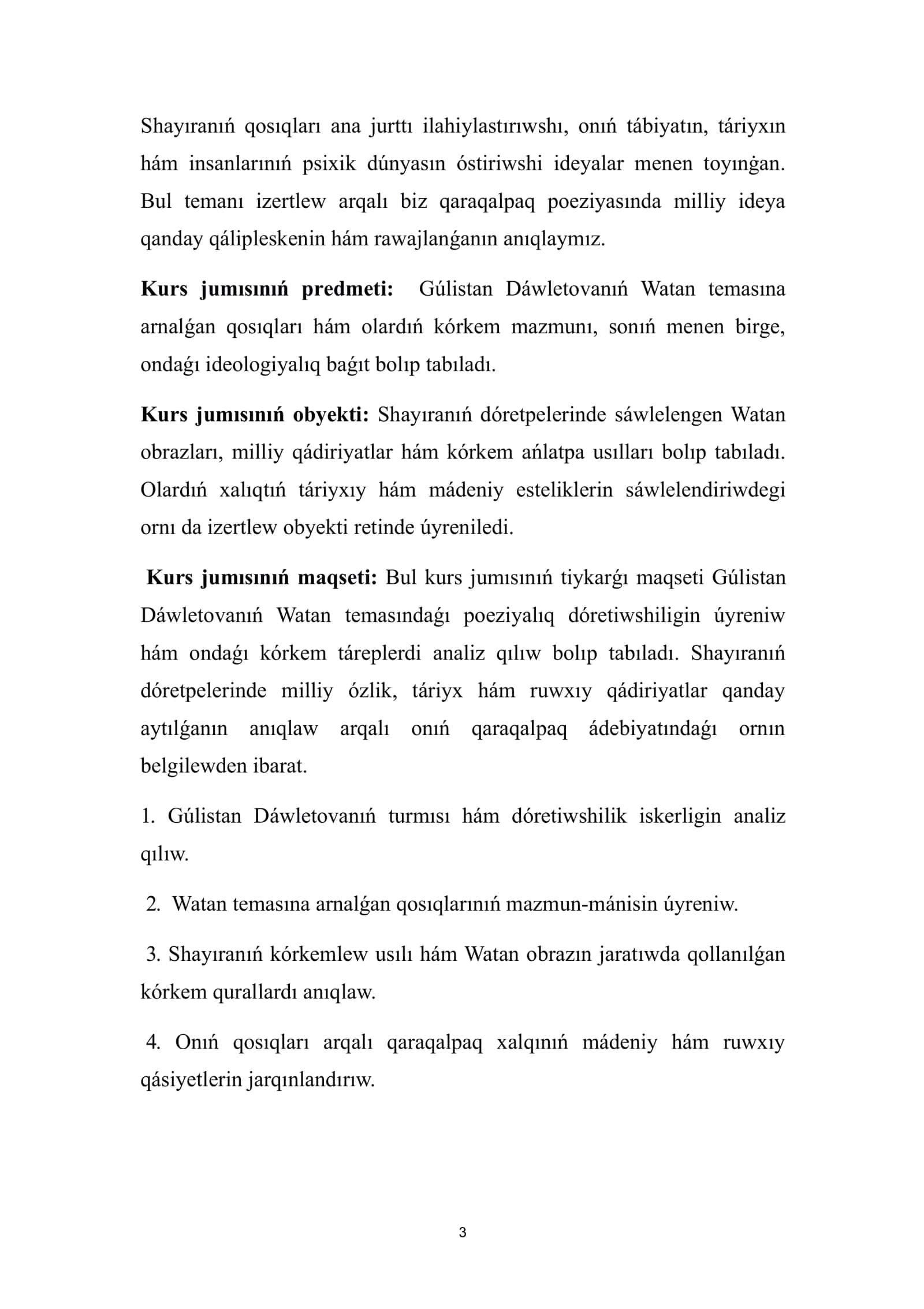 G. Dáwletova poeziyasında Watan temasınıń jırlanıwı - KUrs jumısı 3