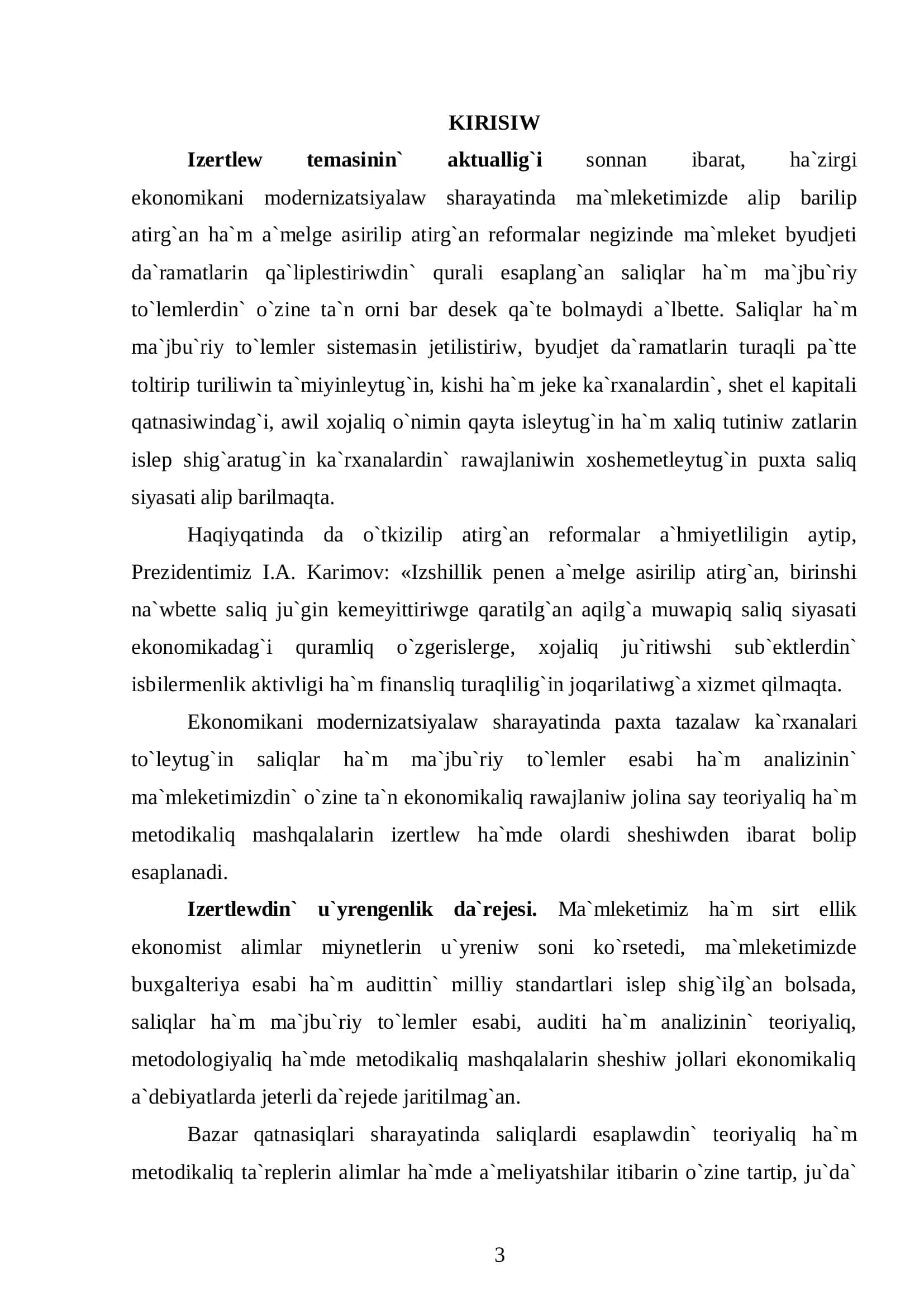Buxgalteriya esabi ha`m audit bag'dari 4-kurs studenti 3
