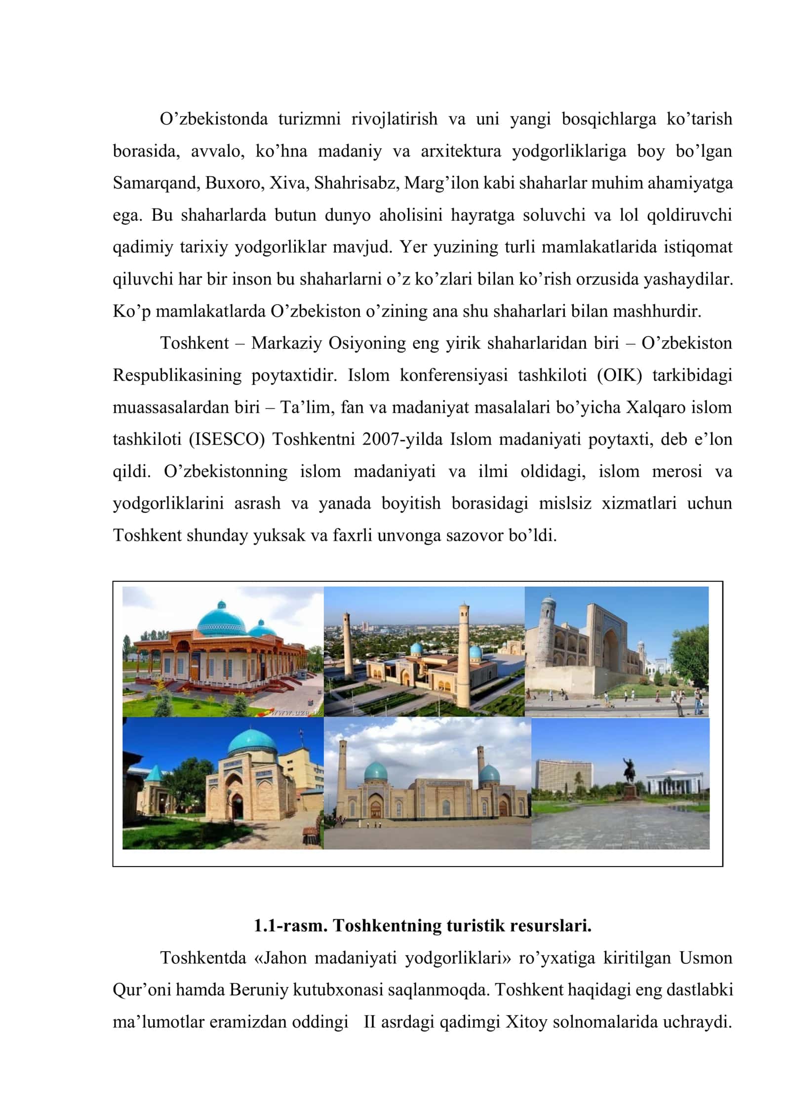 Turizm sohasini rivojlantirishda O’zbekistondagi tarixiy shaharlarning ahamiyati 3