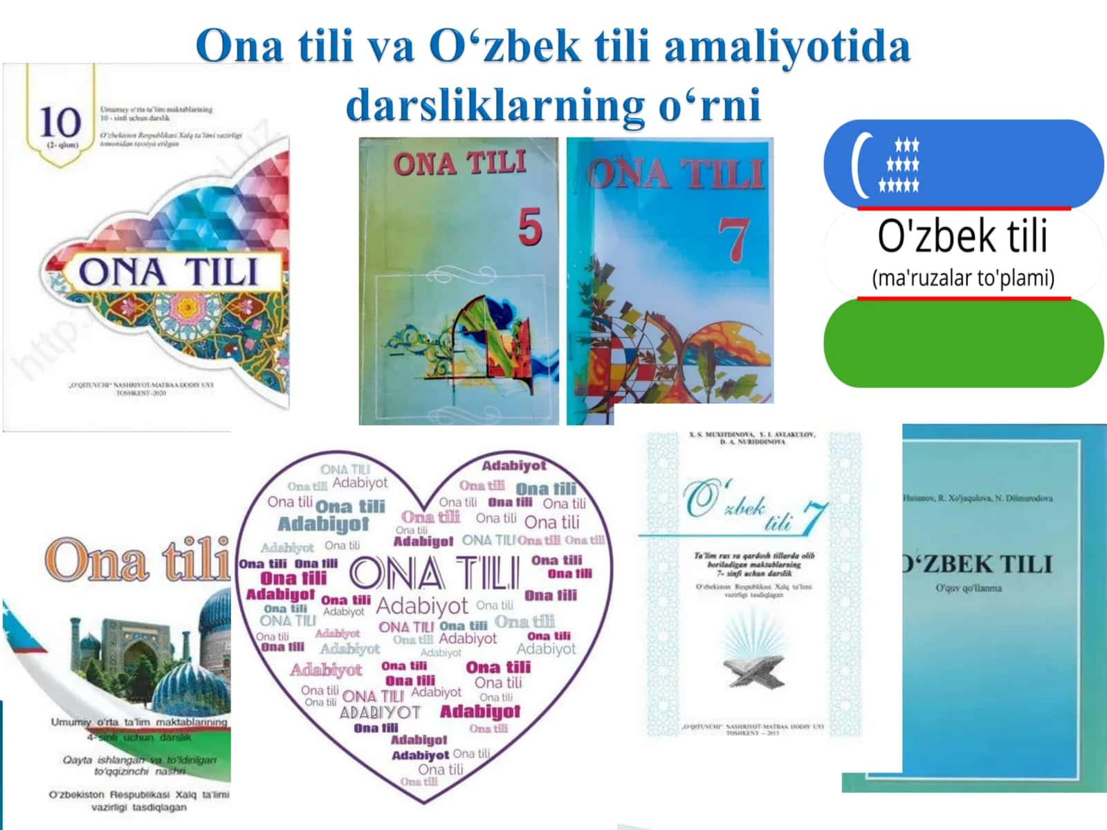 “Ona tili” ,  “O‘zbek tili ” darsliklari, mashq daftari   va     “O‘qituvchi kitobi” bilan ishlash.  Til ta’limini o‘qitishda o‘quvchining yosh xususiyatlarini hisobga olish. Fonetika,  orfografiya, orfoepiyani  o‘qitish metodikasi 3