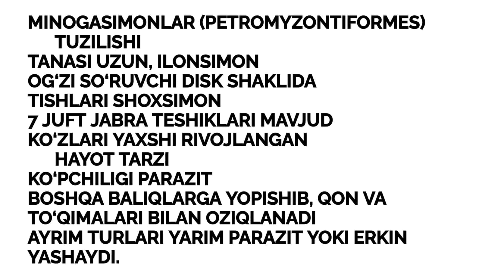 MINOGASIMONLAR PETPOMYZONTIFORMES VA MIKSINASIMONLAR MIYXINIFORMES TURKUMLARI, EKOLOGIYASI VA TURKUMLARI 3