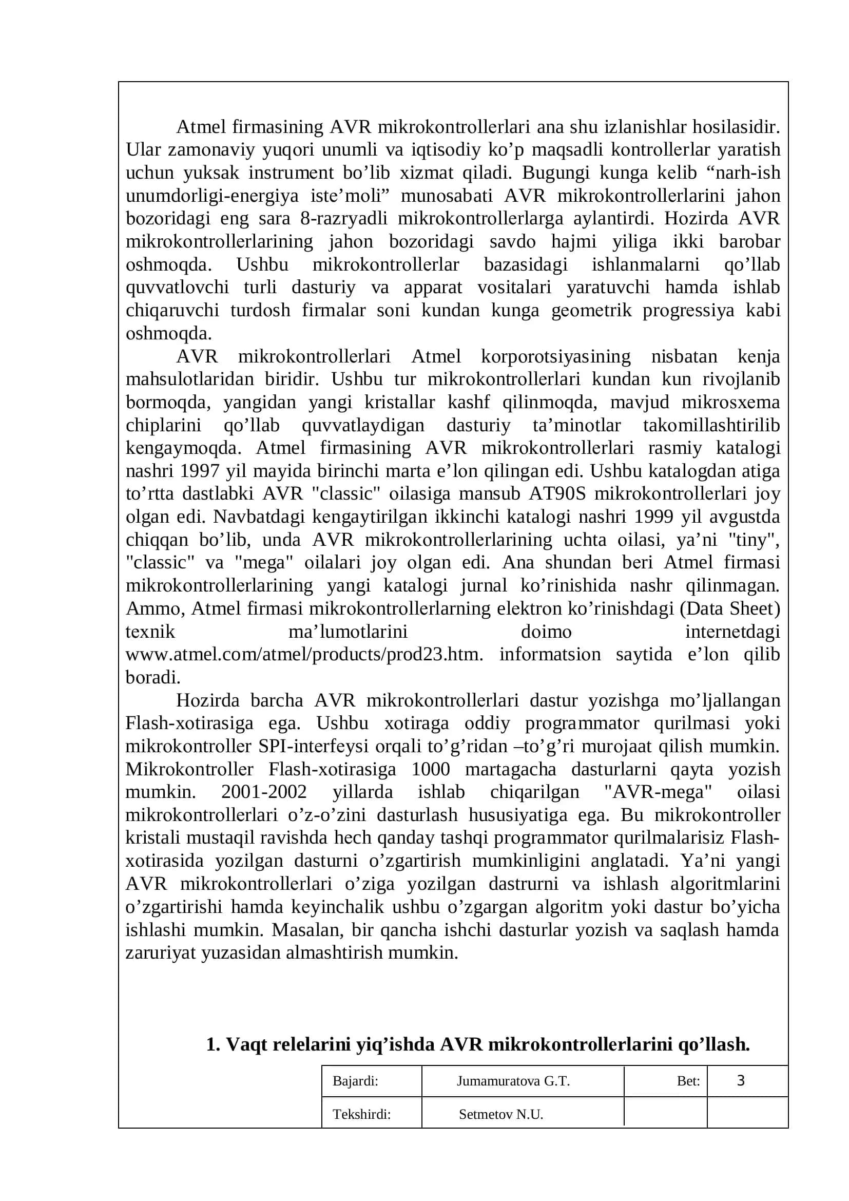 Vaqt relelarini yig’ishda AVR mikrokontrollerlarini qo’llash 3