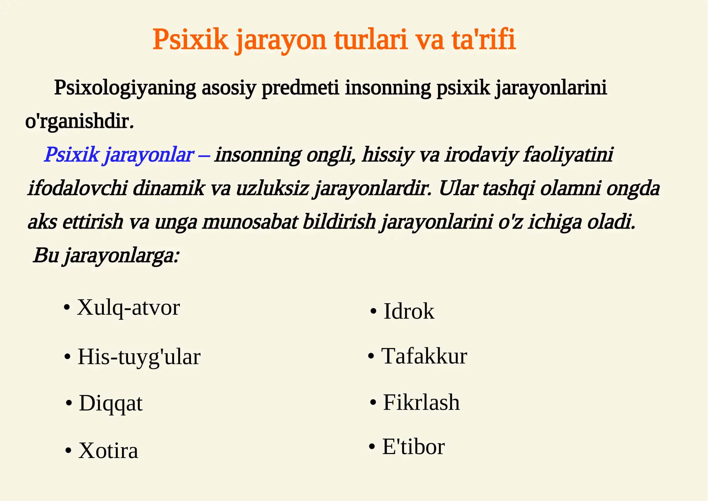 Mustaqil ish: Psixik jarayonlar va miyaning o'zaro aloqadorligi 3