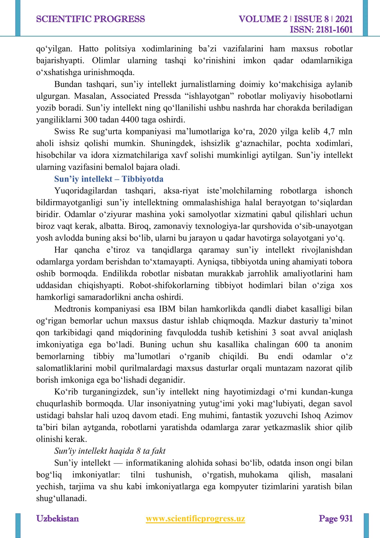 SUN’IY INTELLEKT VA UNING INSONIYAT FAOLIYATIDA TUTGAN O’RNI 3
