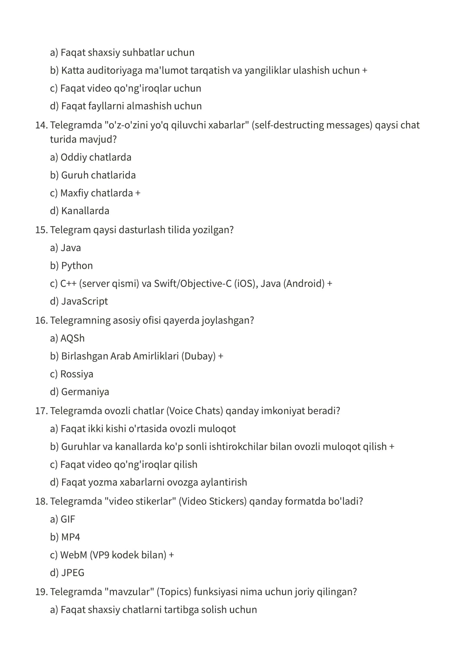 Telegram haqida test savollari 3