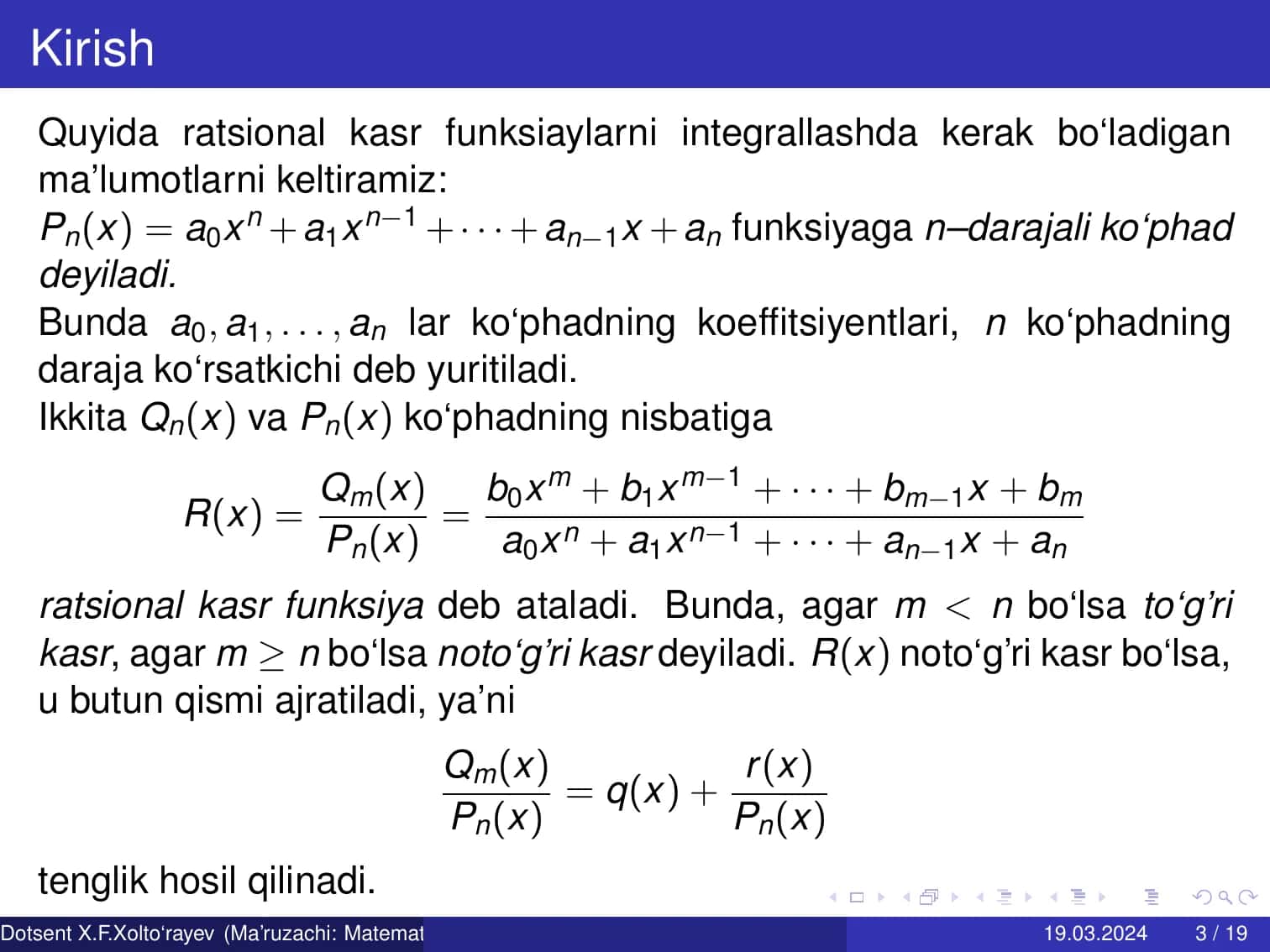 RATSIONAL KASR FUNKSIYALARNI INTEGRALLASH 3