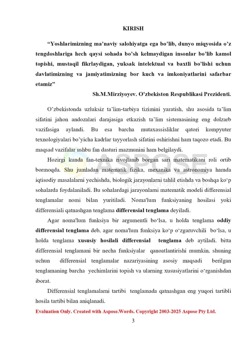 To’la differensialli tenglamalar va integrallovchi ko’paytuvchi 3