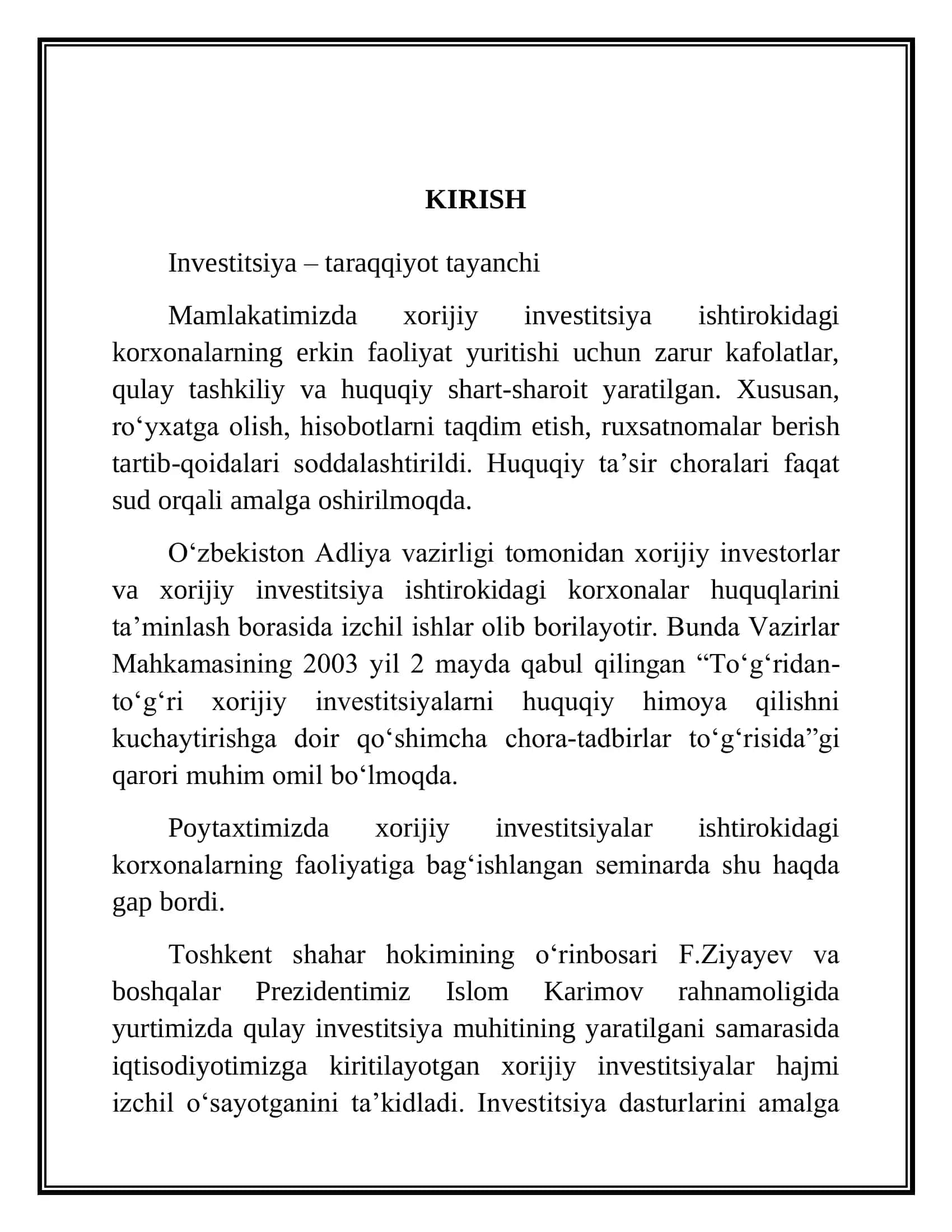 XORIJIY INVESTITSIYALAR FANIDAN РЕФЕРАТ 3