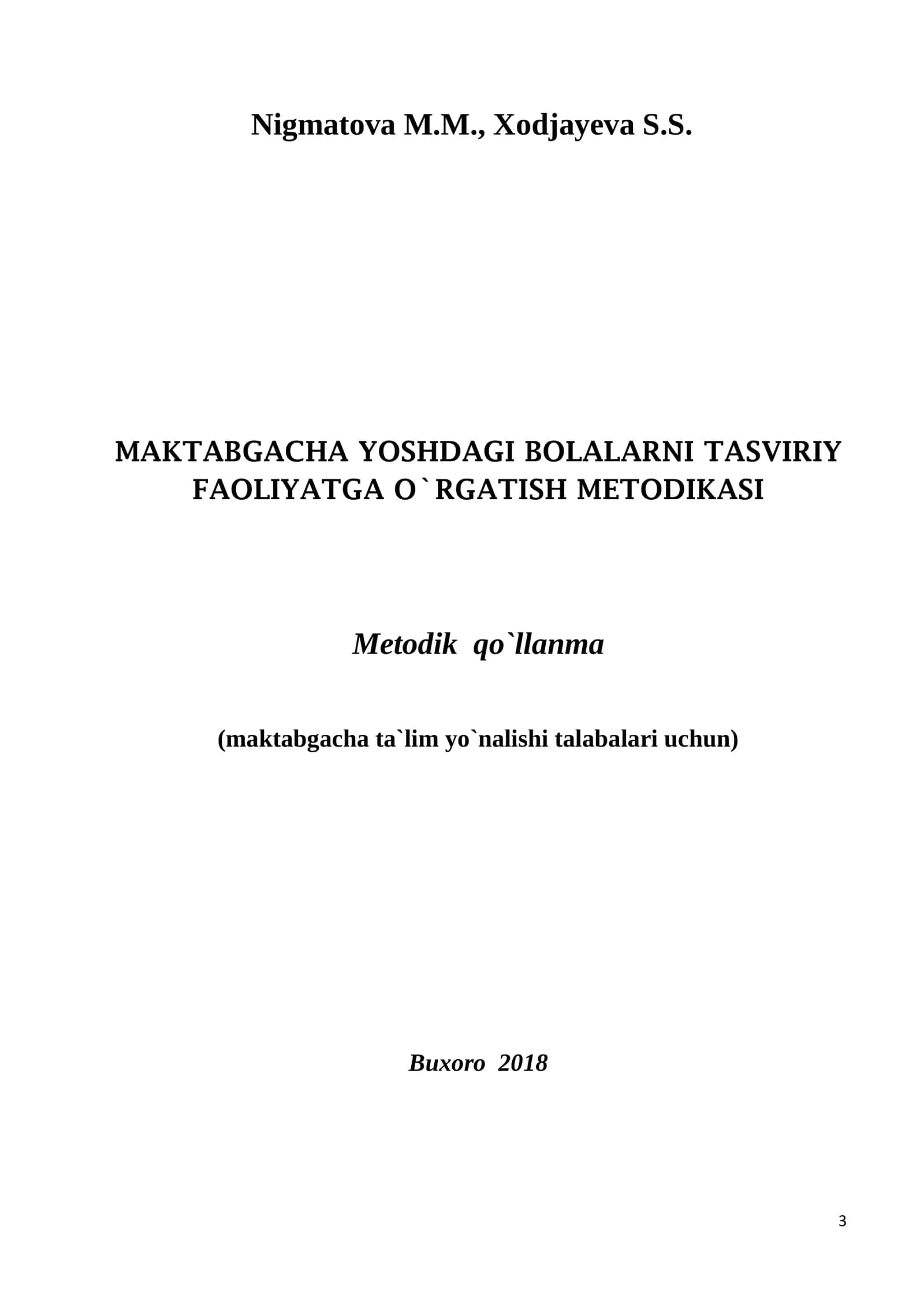 MAKTABGACHA YOSHDAGI BOLALARNI TASVIRIY FAOLIYATGA O`RGATISH METODIKASI 3