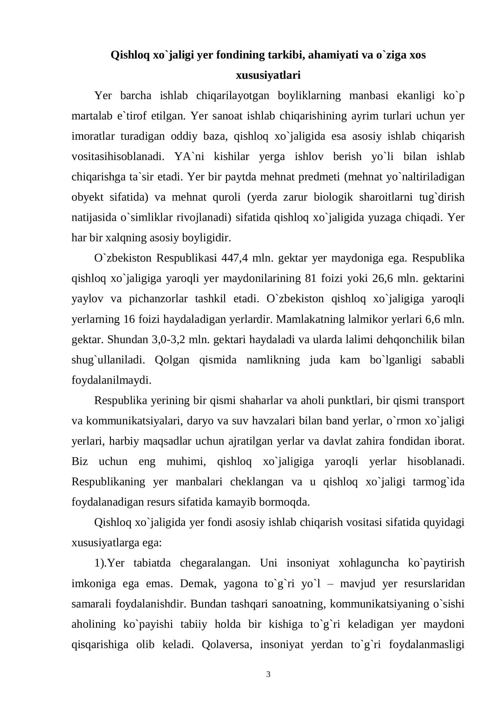 Qishloq xo`jalikda yerdan foydalanishning darajasi va samaradorligini ifodalovchi ko`rsatkichlar 3