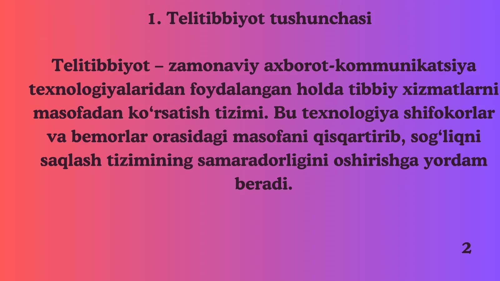Telitibbiyot.Telitibbiyot tizimlari.Telitibbiyotga yo'naltirilgan dasturiy taʼminot 3