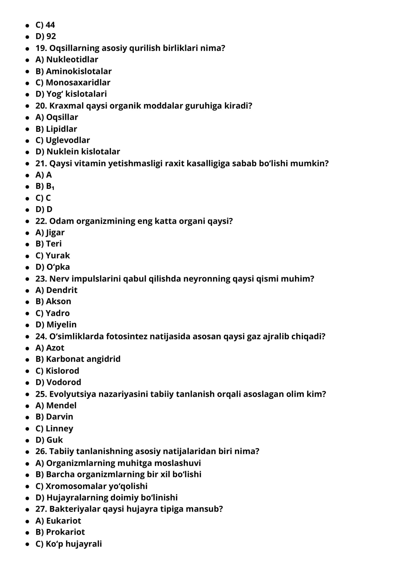 Biologiya + Kimyo | 60 ta test | Kalitlari bilan | DTM FORMATIDA 3