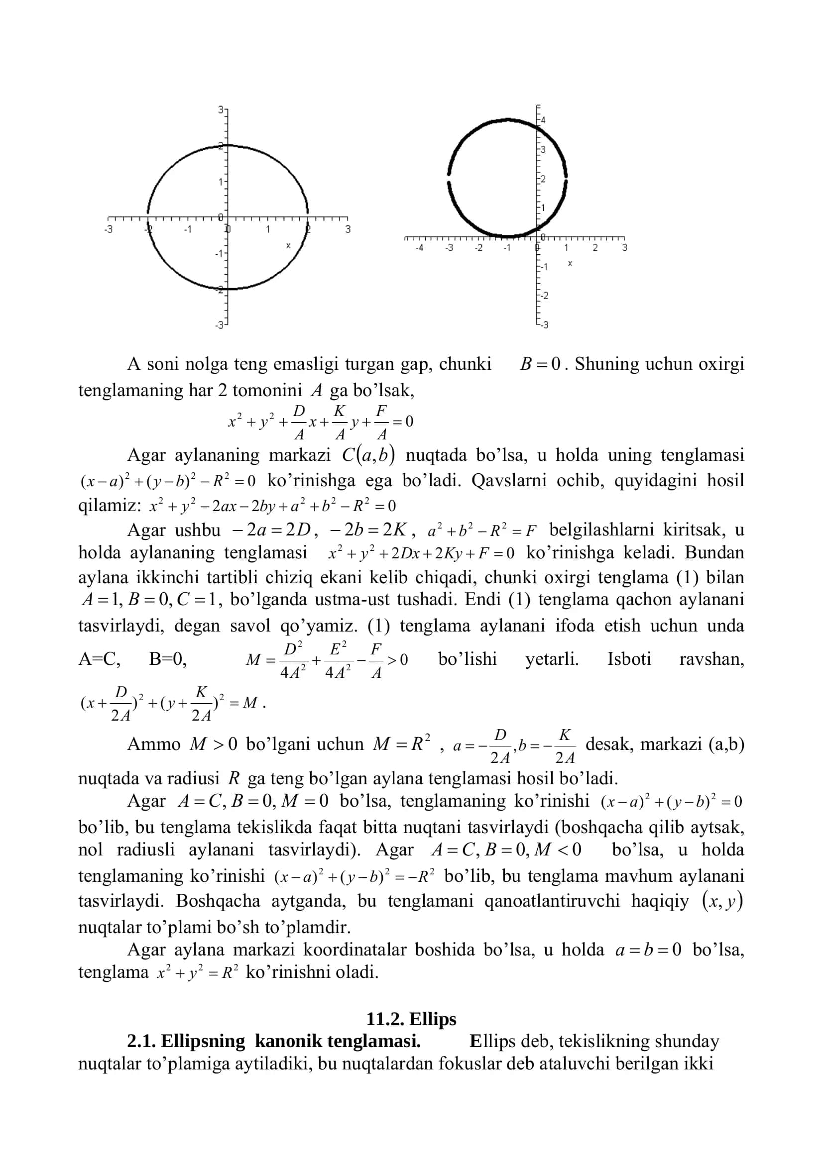 Oliy matematika: Ikkinchi tartibli chiziqlar: aylana, ellips, giperbola, parabola (PDF ma’ruza) 3