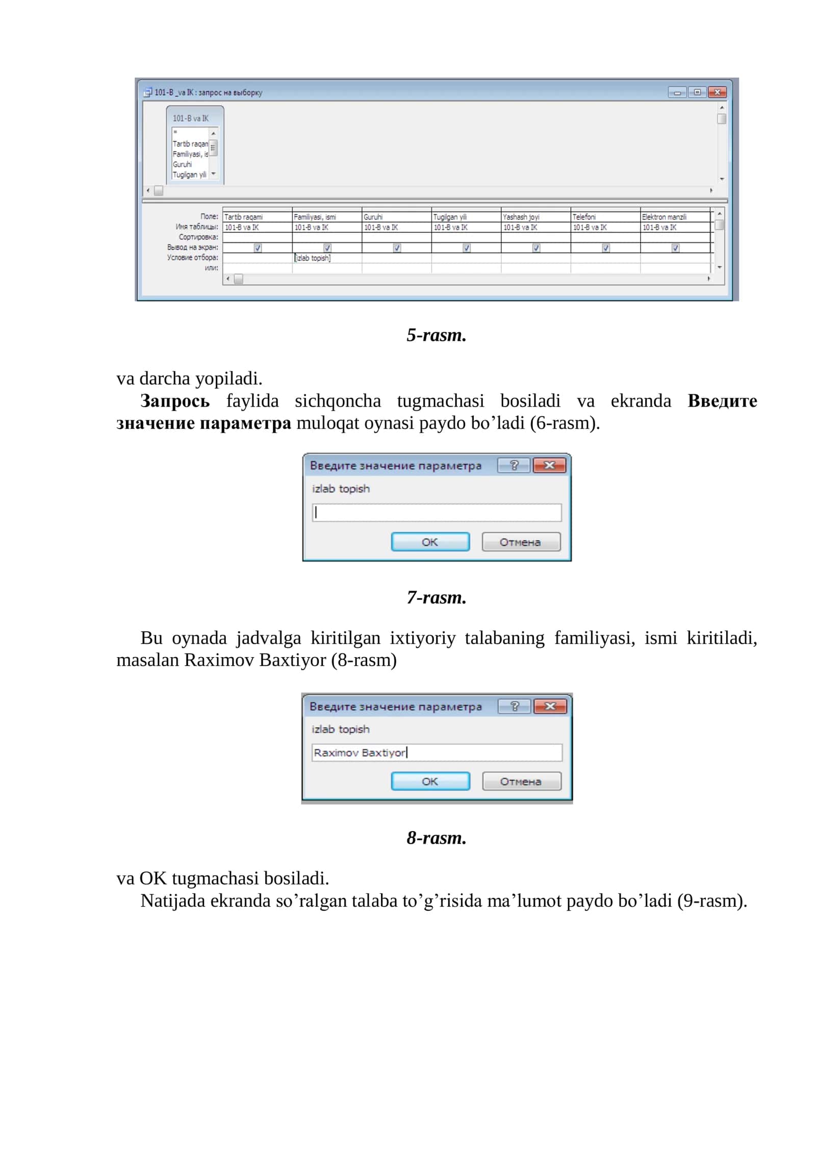 Accessda so’rovlar tashkil qilish 3