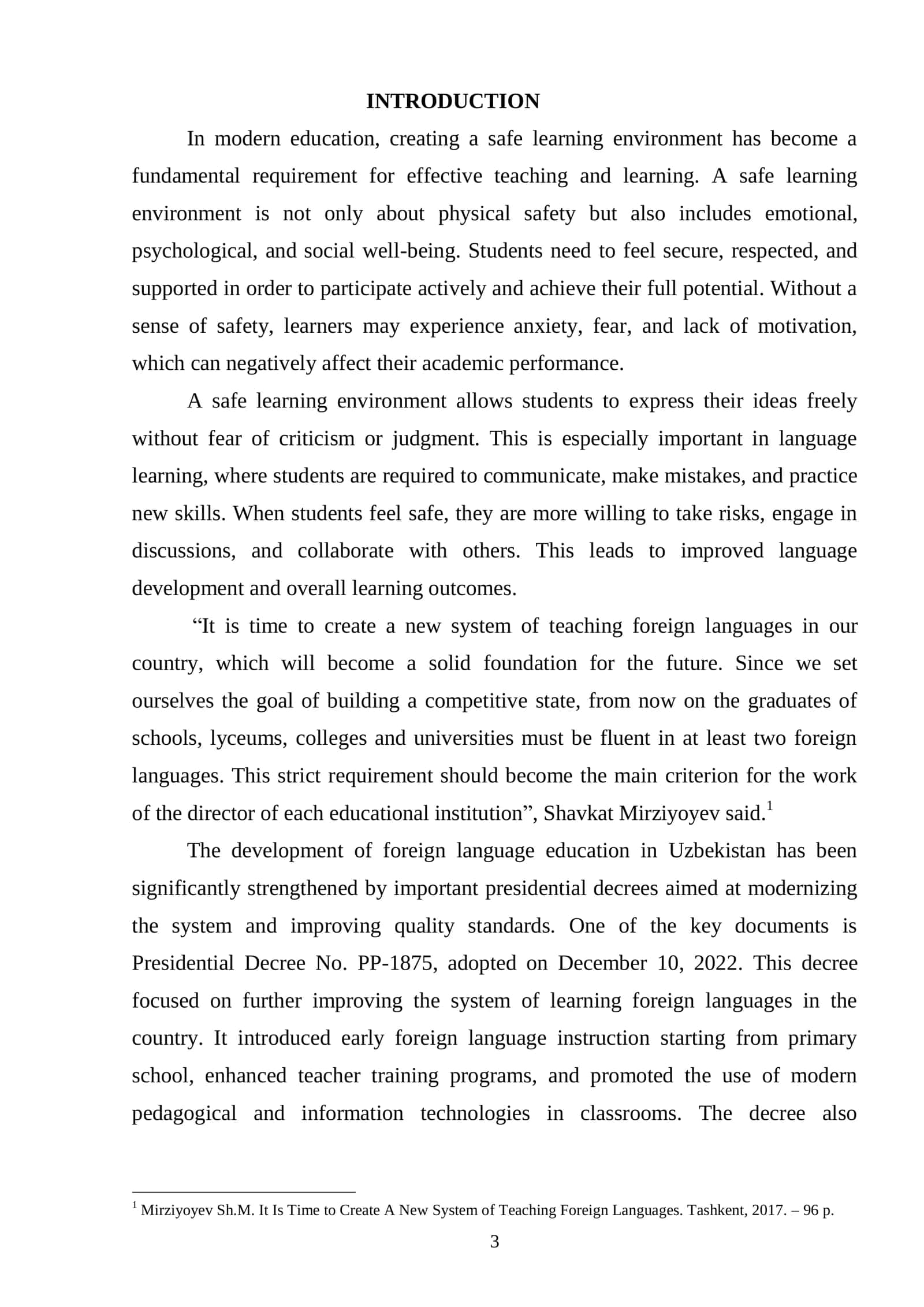 Course Paper on Creating Safe Learning Environments 3