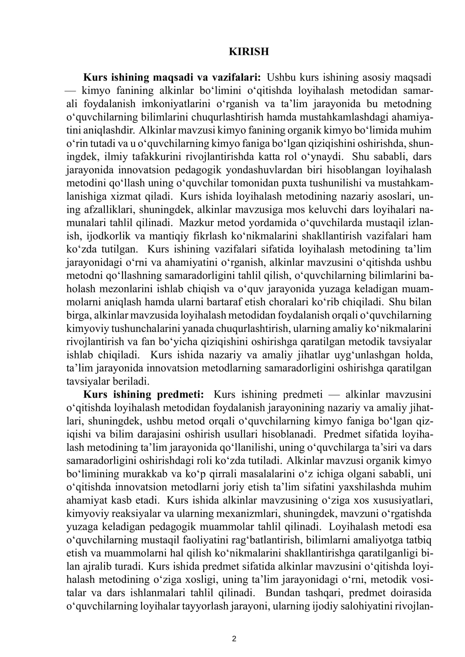 KIMYO OʻQITISH METODIKASI FANIDAN TAYYORLAGAN KURS ISHI 3