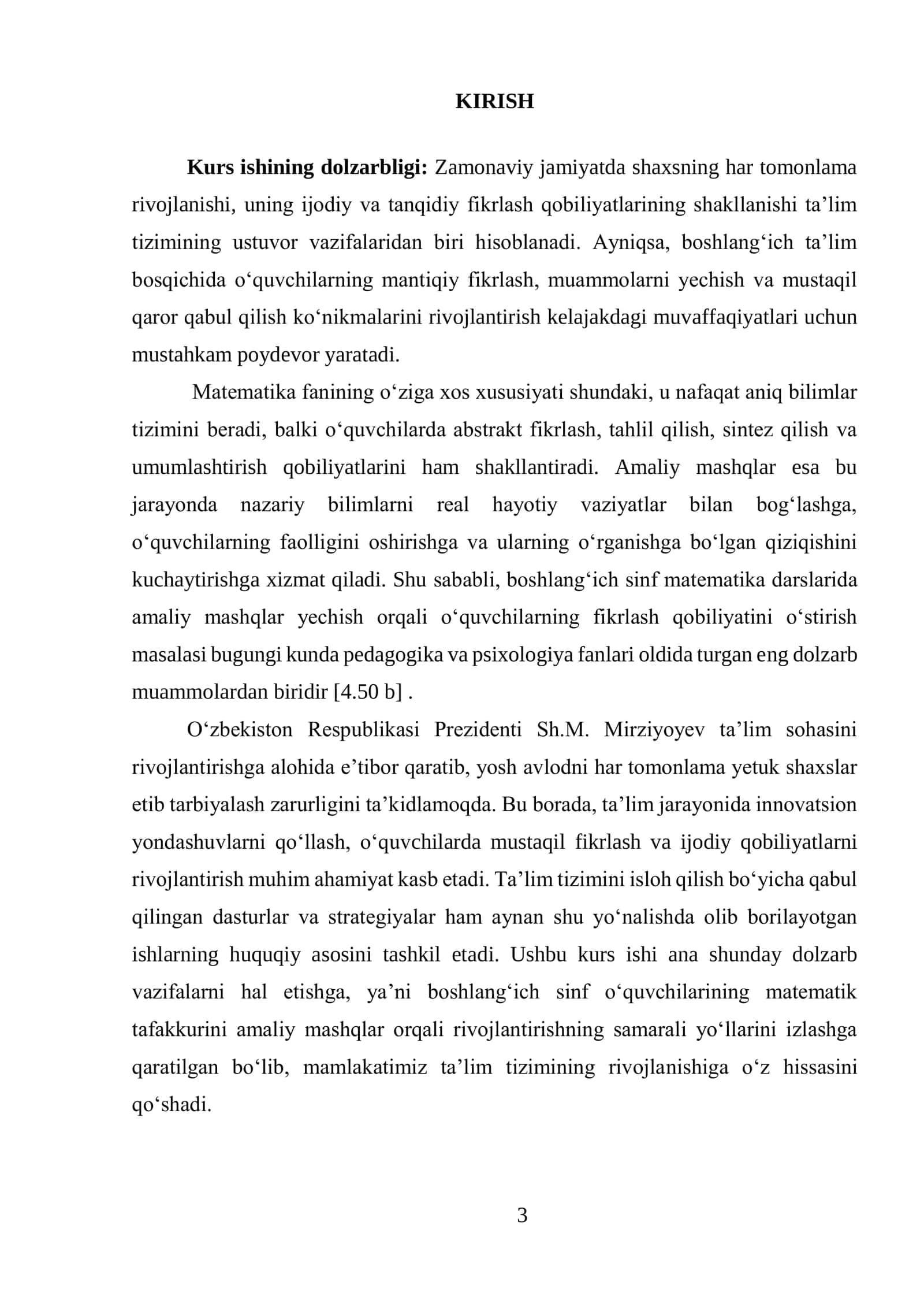 BOSHLANGʻICH SINF MATEMATIKA DARSLARIDA AMALIY MASHQLAR YECHISH JARAYONIDA OʻQUVCHILARNING FIKRLASH QOBILIYATINI OʻSTIRISH 3
