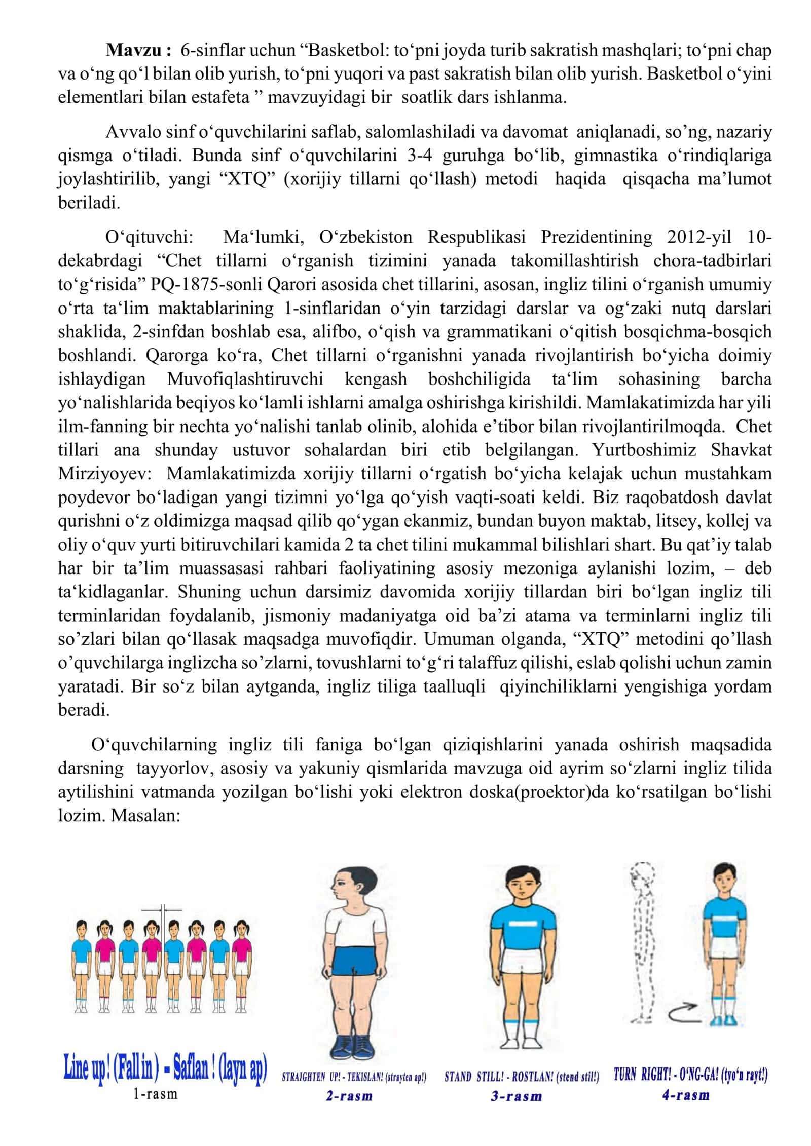 6-sinf Jismoniy tarbiya fanidan Basketbol o'yini elementlari bilan estafeta dars ishlanma 3